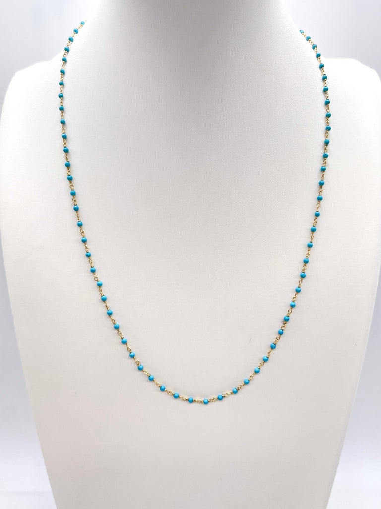 1 Carat Beaded Natural Turquoise Necklace in 14K Yellow Gold