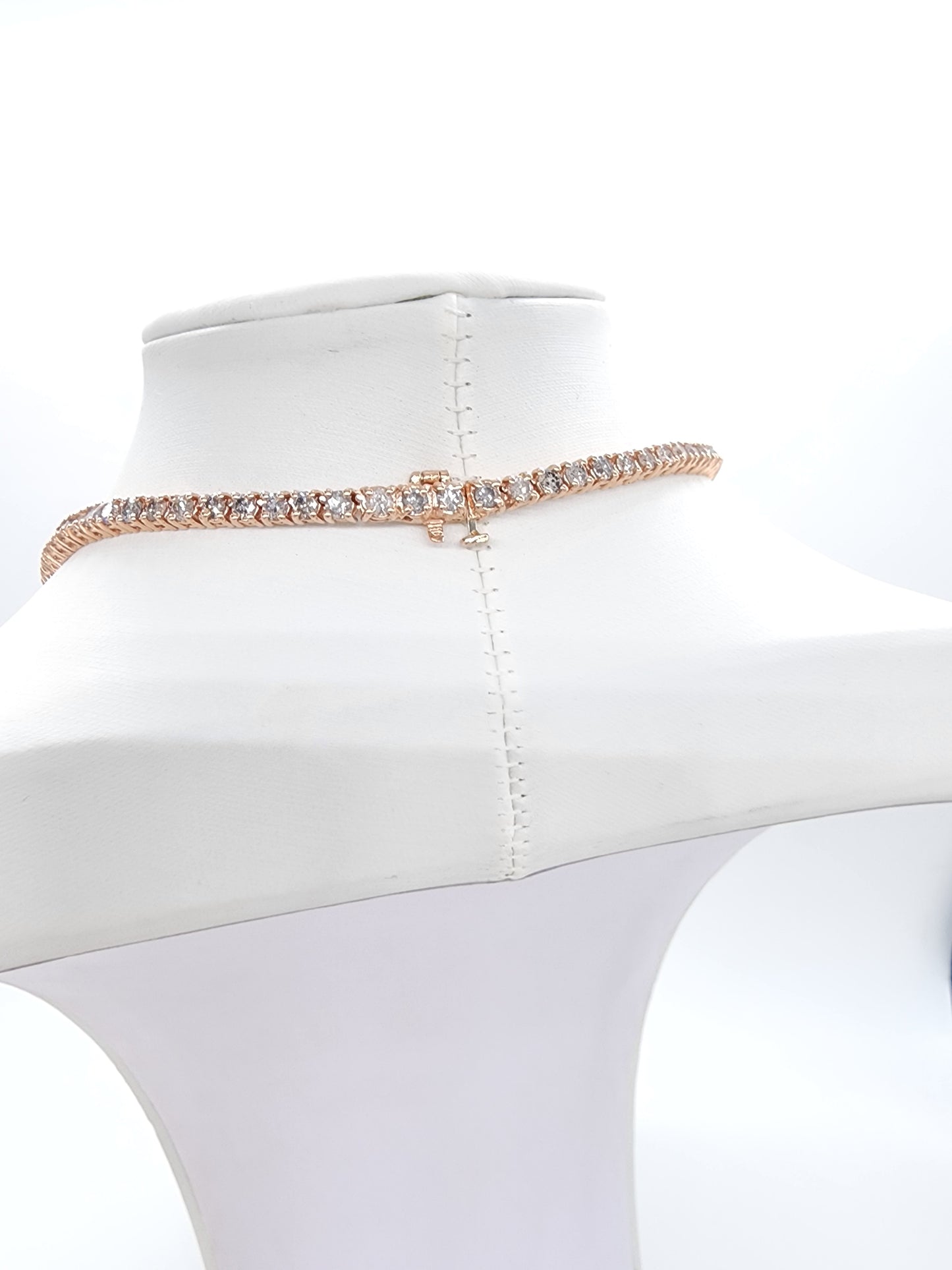 14.88 Carat Round Brilliant Cut Diamond Tennis Necklace 14 Karat Rose Gold
