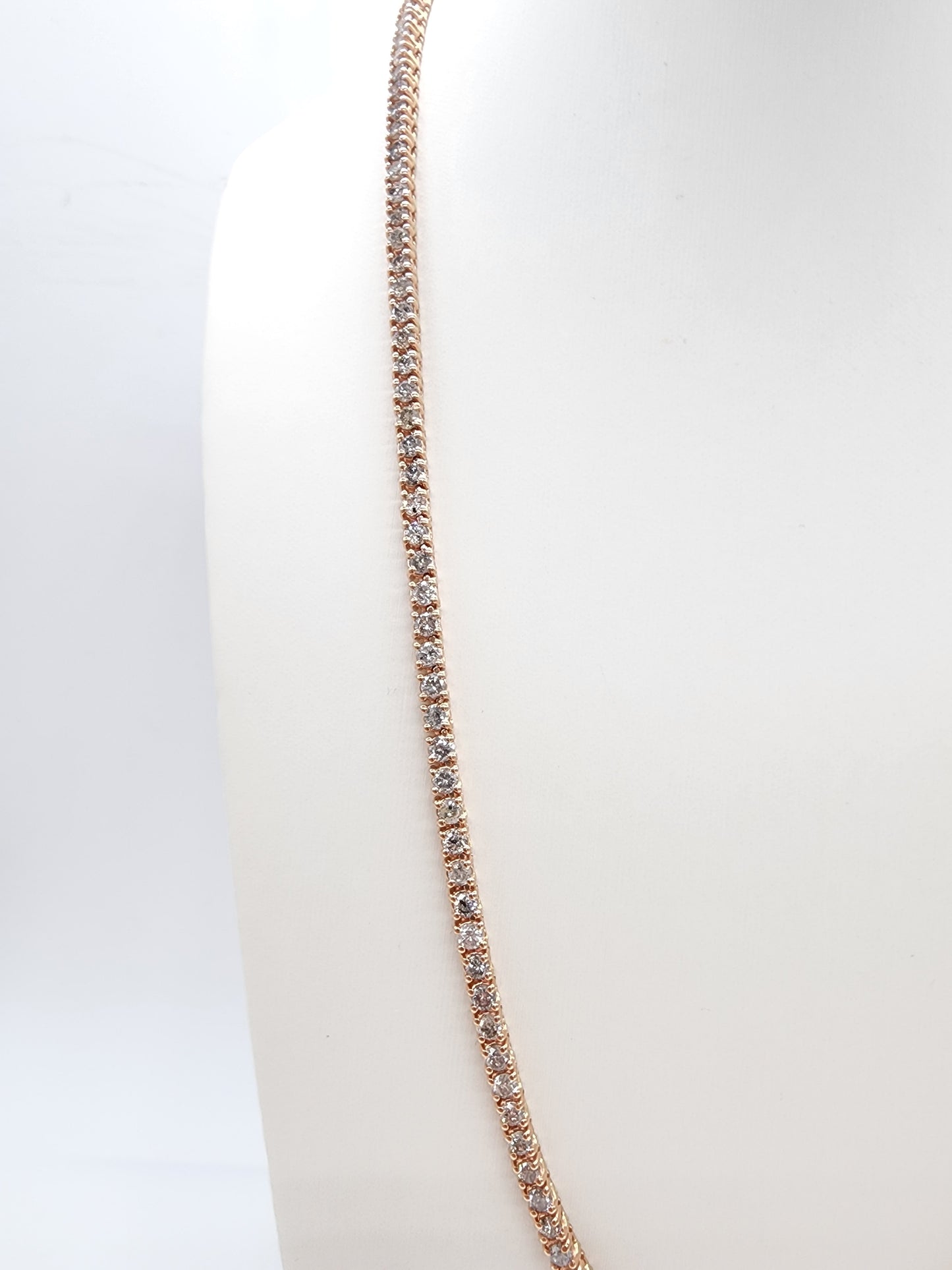 14.88 Carat Round Brilliant Cut Diamond Tennis Necklace 14 Karat Rose Gold