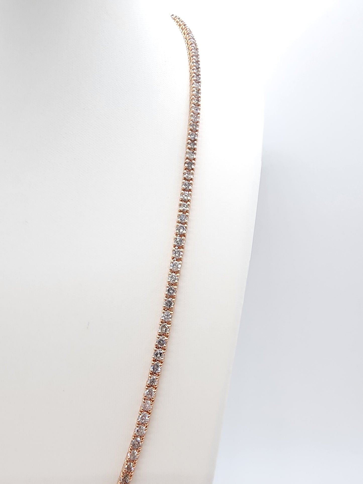 14.88 Carat Round Brilliant Cut Diamond Tennis Necklace 14 Karat Rose Gold