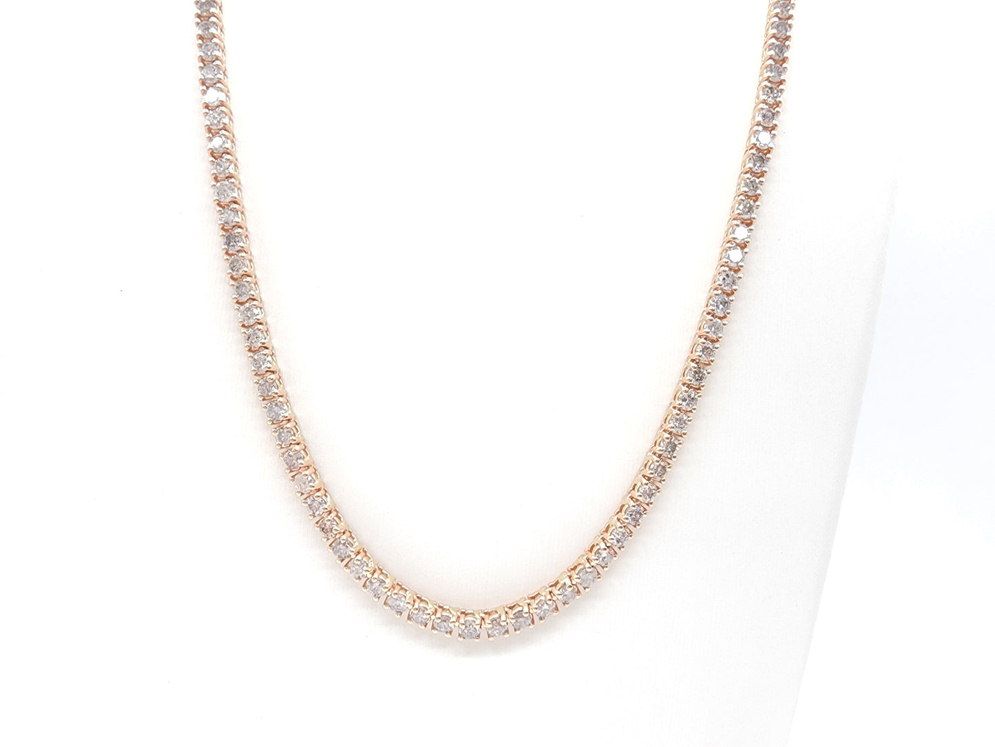 14.88 Carat Round Brilliant Cut Diamond Tennis Necklace 14 Karat Rose Gold