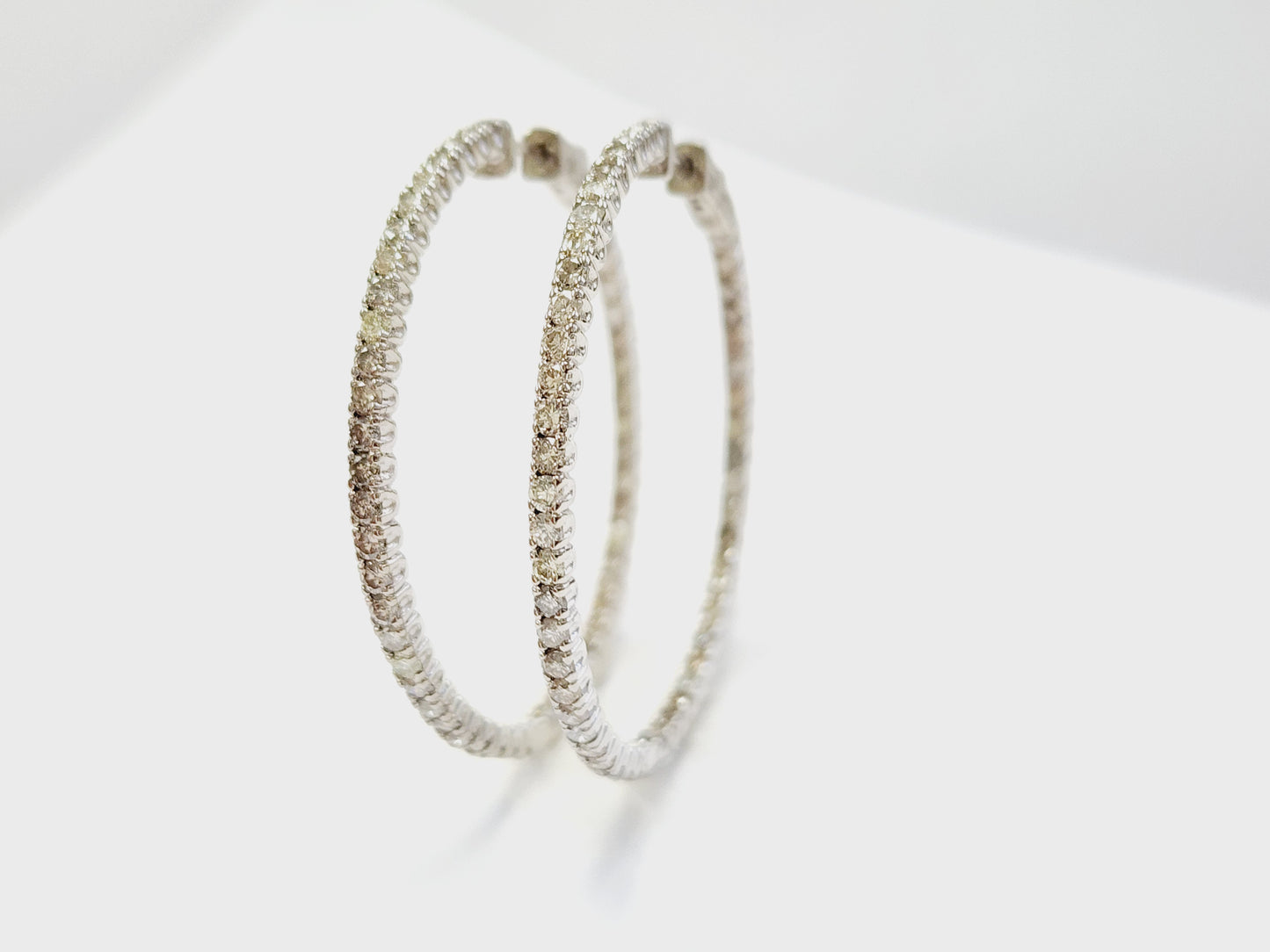 3.50 Carat Diamond Hoops Earrings 14 Karat White Gold