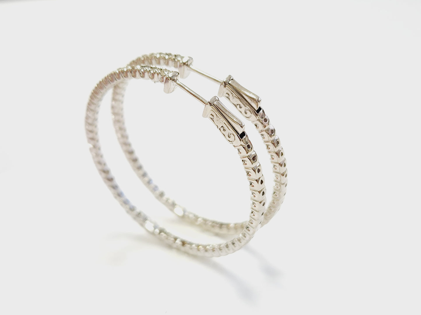 3.50 Carat Diamond Hoops Earrings 14 Karat White Gold