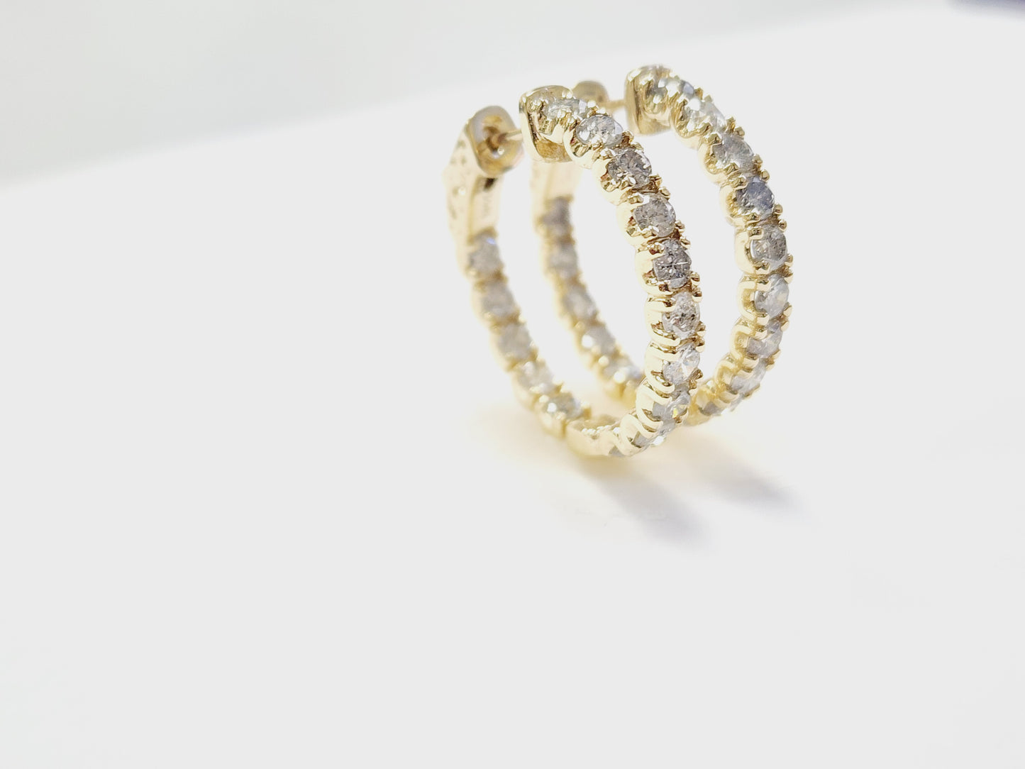 3.03 Carat Diamond Hoops Earrings 14 Karat Yellow Gold
