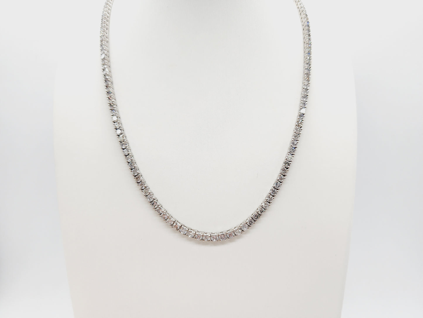 14.45 Carat Round Brilliant Cut Diamond Tennis Necklace 14 Karat White Gold 18''