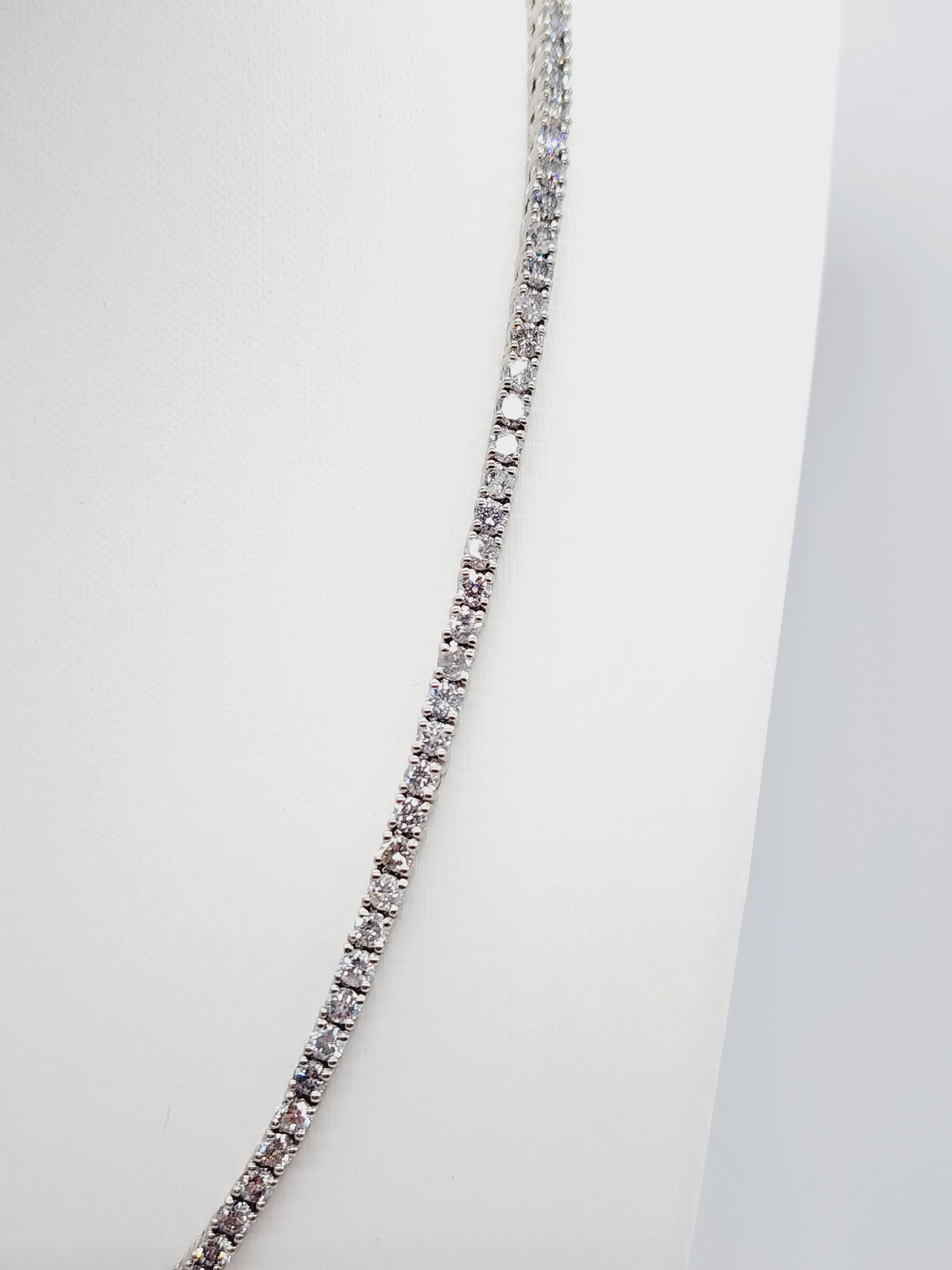 14.45 Carat Round Brilliant Cut Diamond Tennis Necklace 14 Karat White Gold 18''