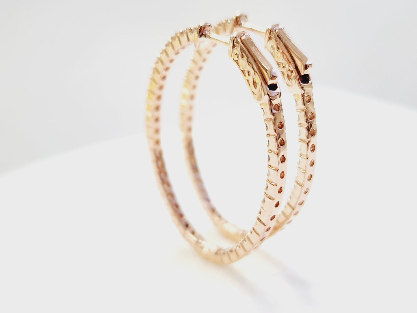 1.73 Carat Diamond Oval Hoops Earrings 14 Karat Rose Gold