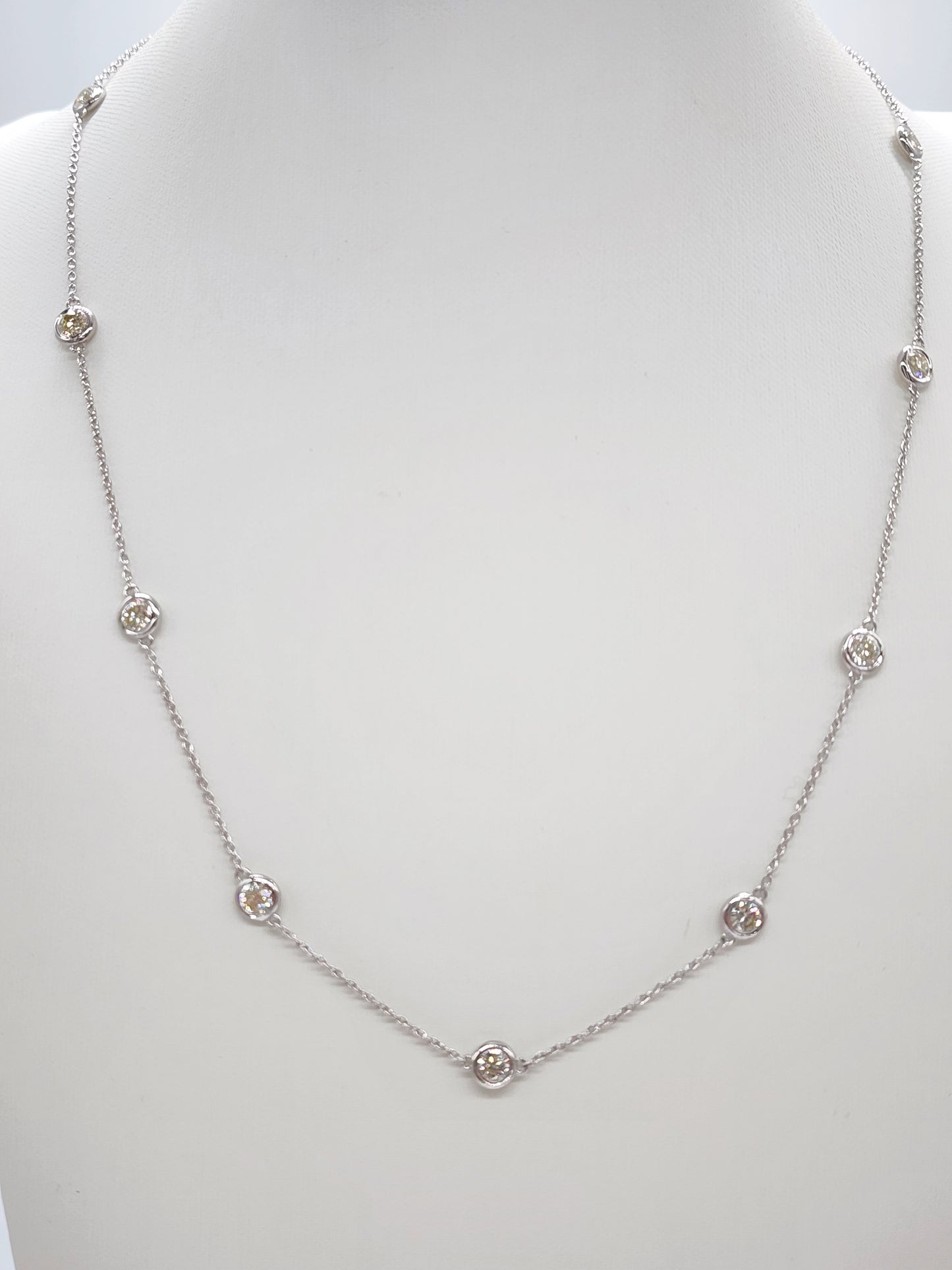 2.15 Carat Natural Diamond By The Yard Necklace 14 Karat White Gold 18''