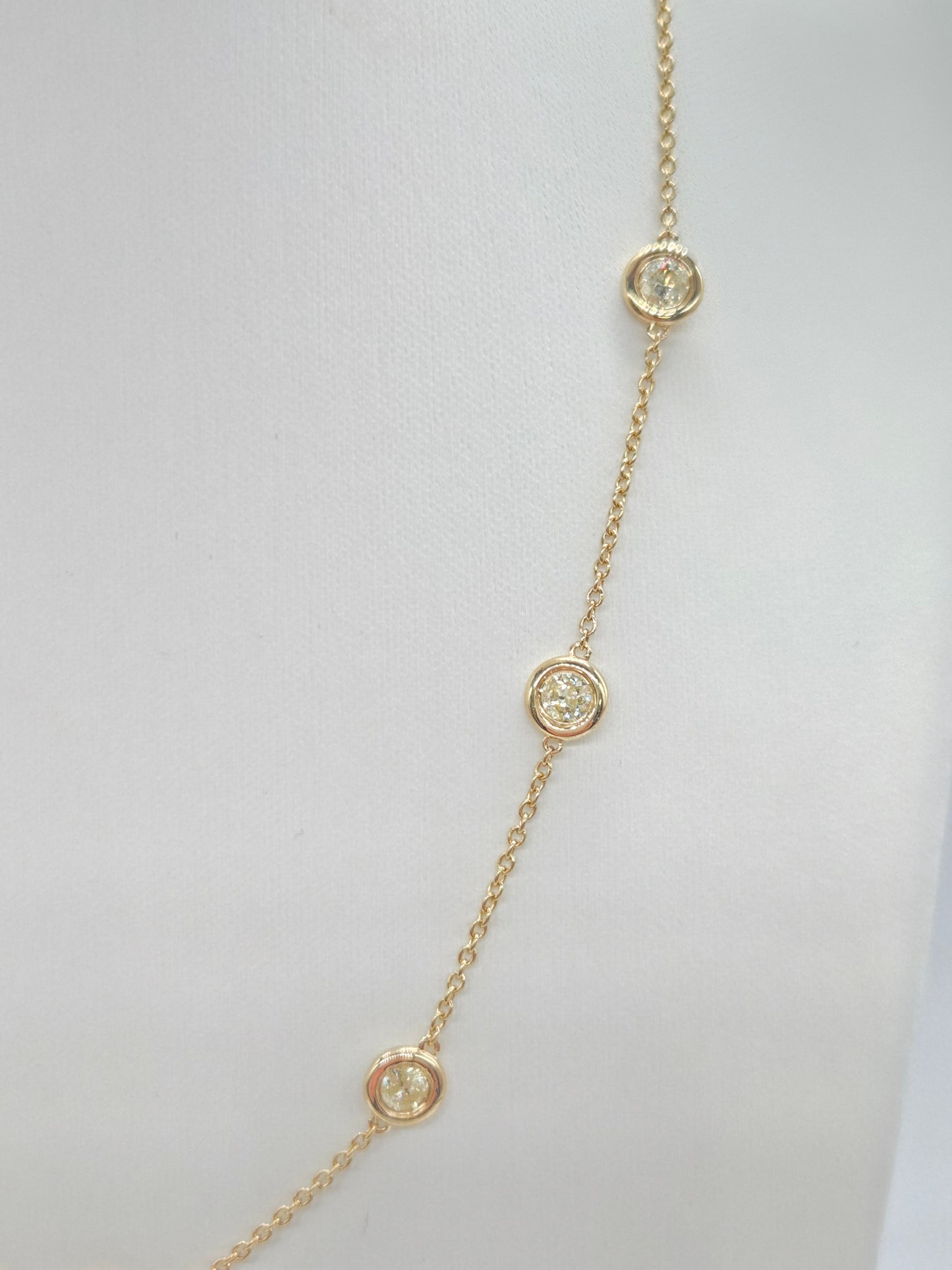2.64 Carat Natural Diamond By The Yard Necklace 14 Karat Yellow Gold 16''
