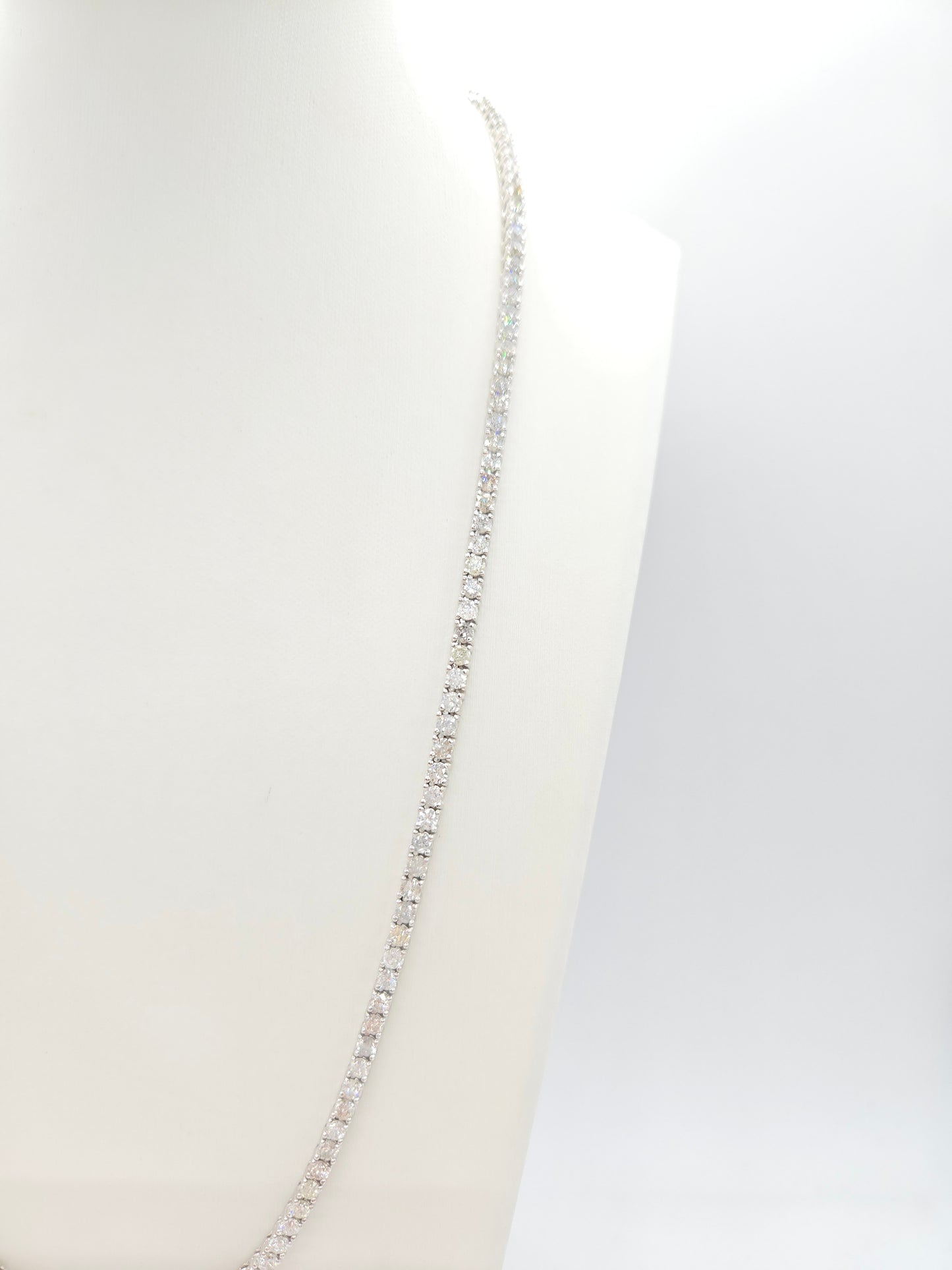 15.15 Carat Natural Round Brilliant Cut Diamond Tennis Necklace 14 Karat White Gold 22''
