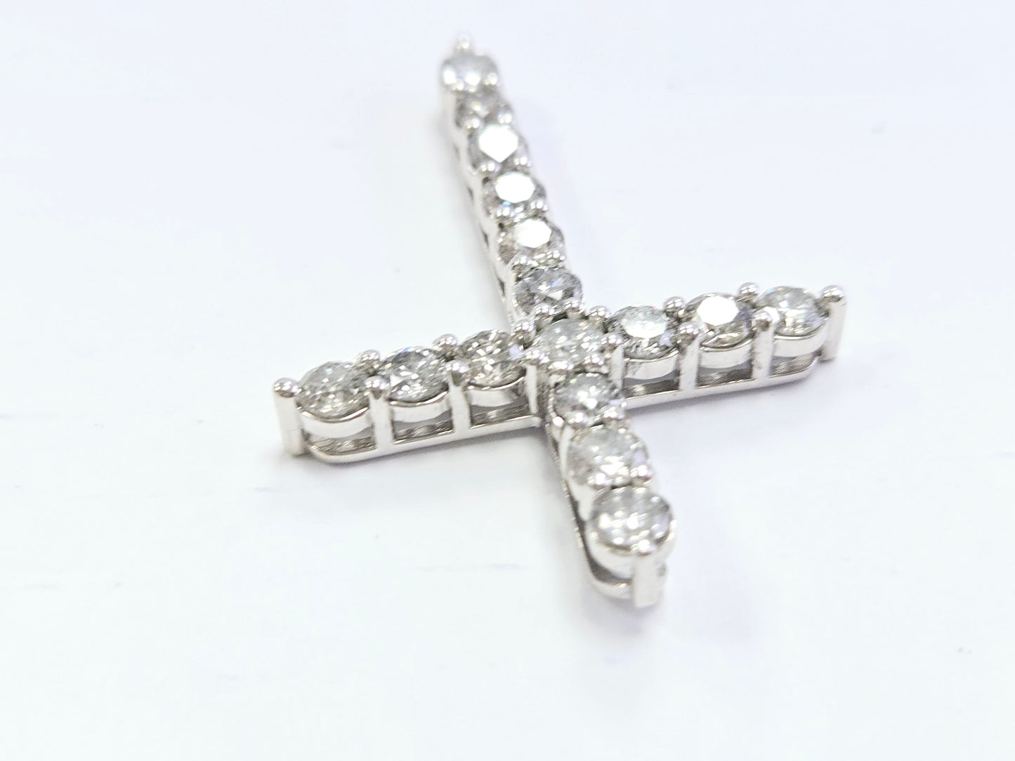 5.33 Carat Natural Diamond Cross Pendant 14 Karat White Gold