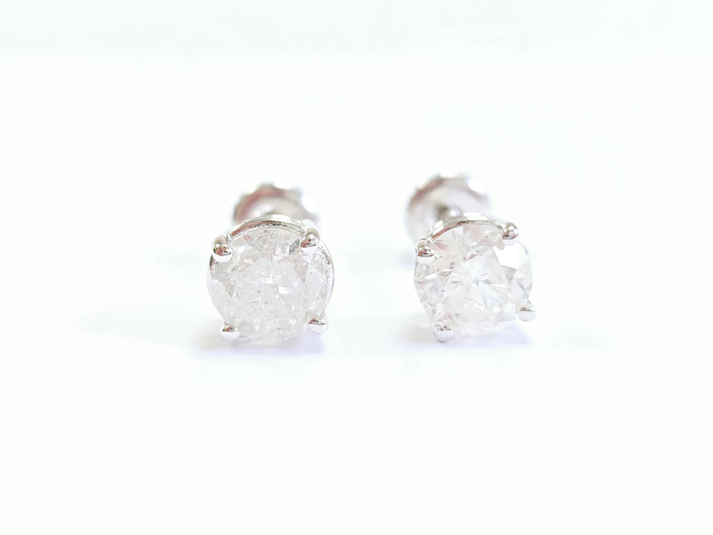 2.02 Carats Natural Diamond Round Shape Studs 14 Karat White Gold