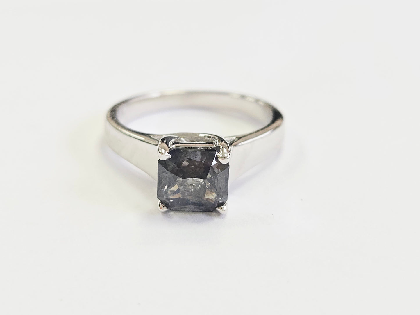 2.32 Carat Radiant-Cut Natural Green Sapphire Ring in 14K White Gold