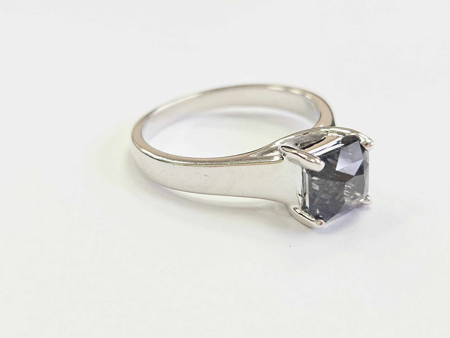 2.32 Carat Radiant-Cut Natural Green Sapphire Ring in 14K White Gold
