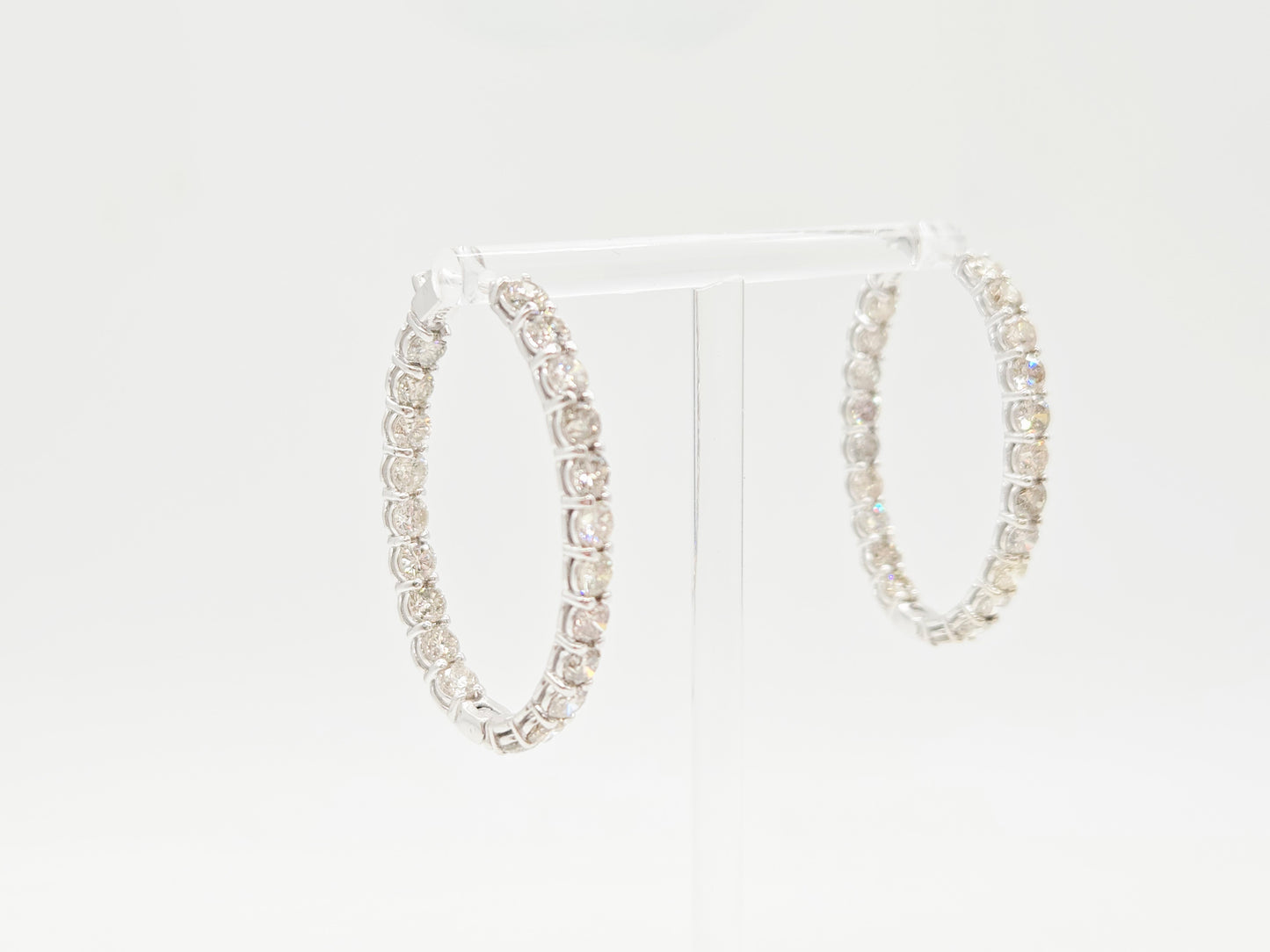 9.26 Carat Natural Diamond Large Oval Hoop Earrings in 14 Karat White Gold