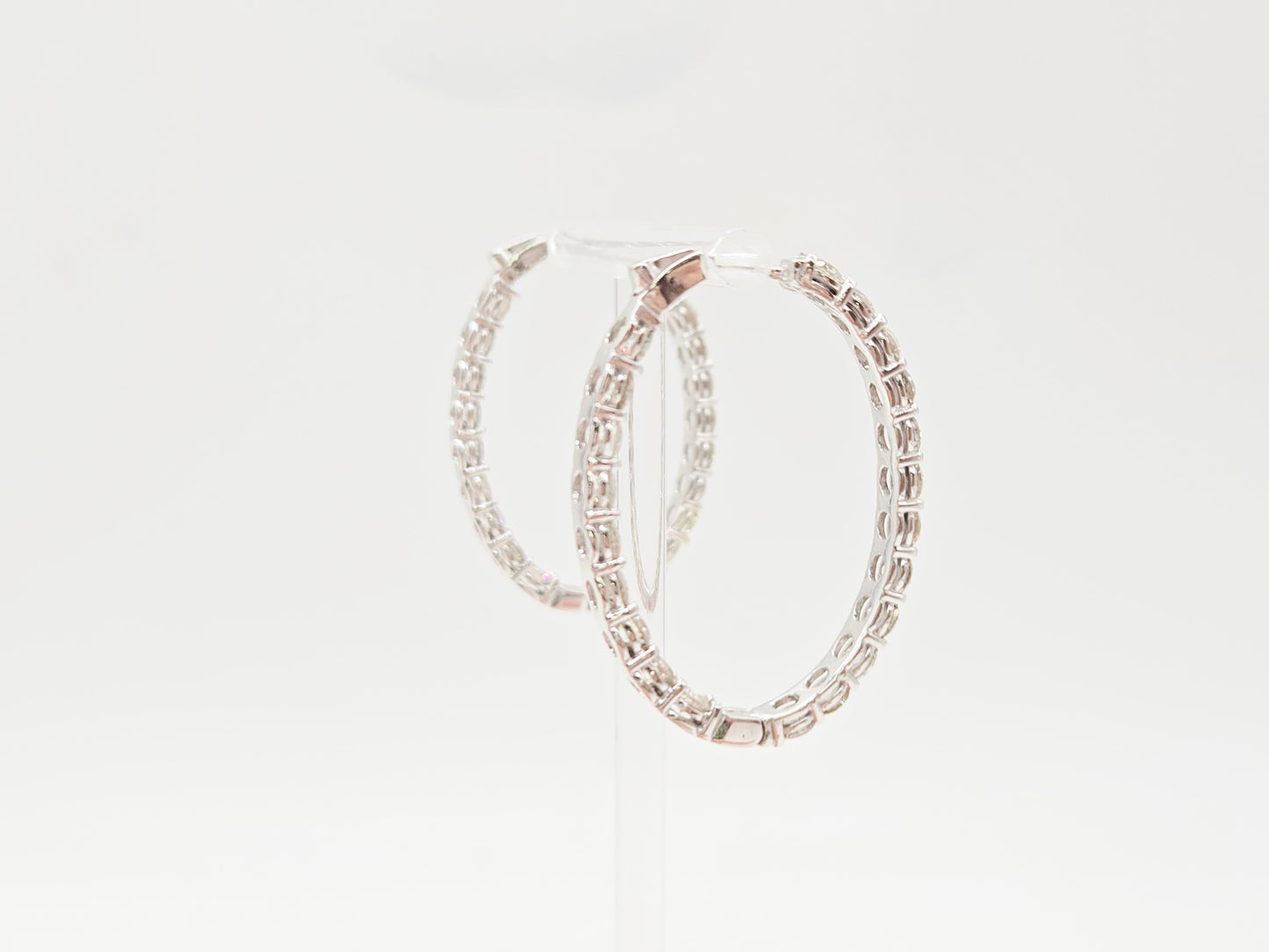 9.26 Carat Natural Diamond Large Oval Hoop Earrings in 14 Karat White Gold