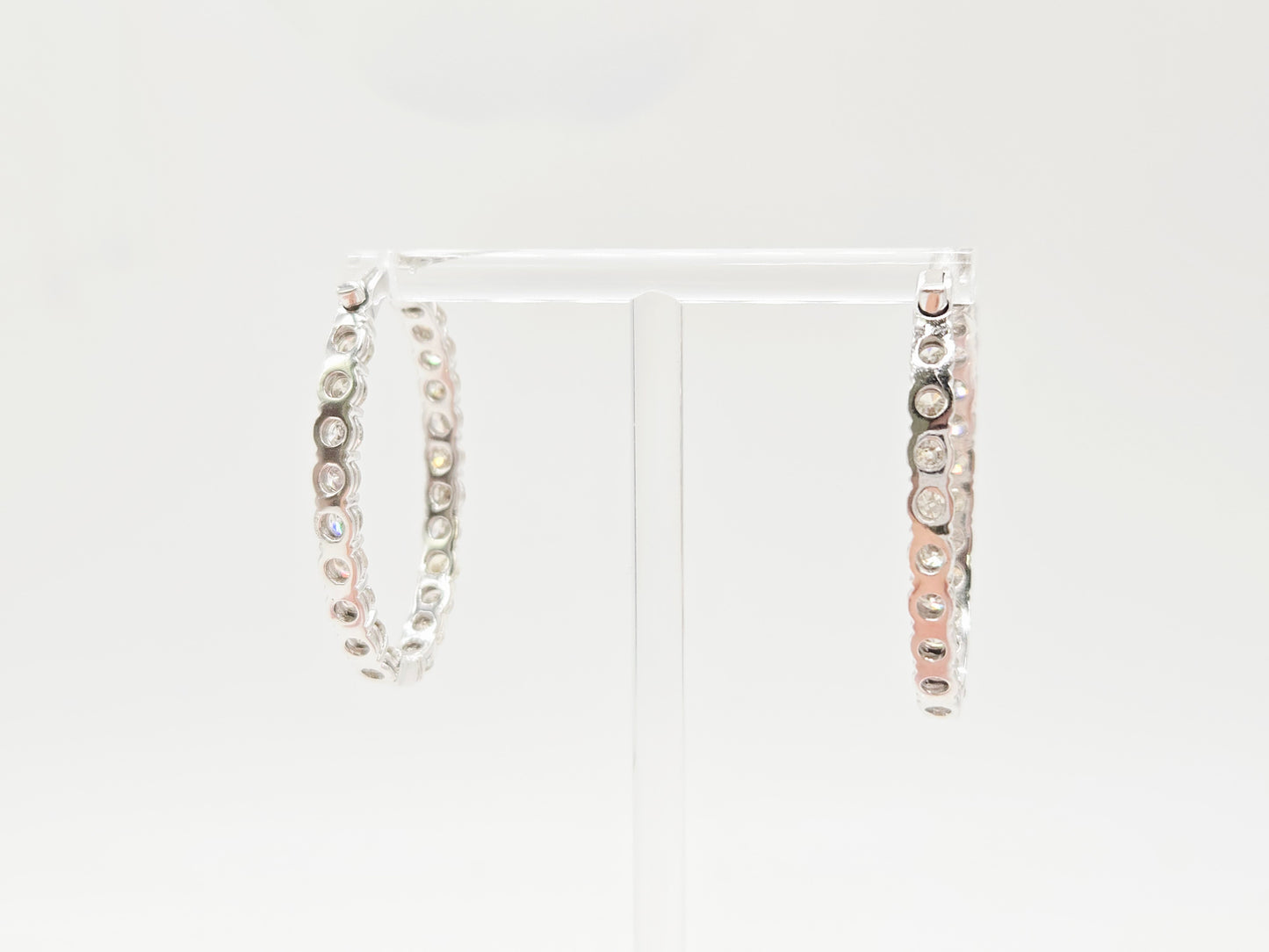 9.26 Carat Natural Diamond Large Oval Hoop Earrings in 14 Karat White Gold