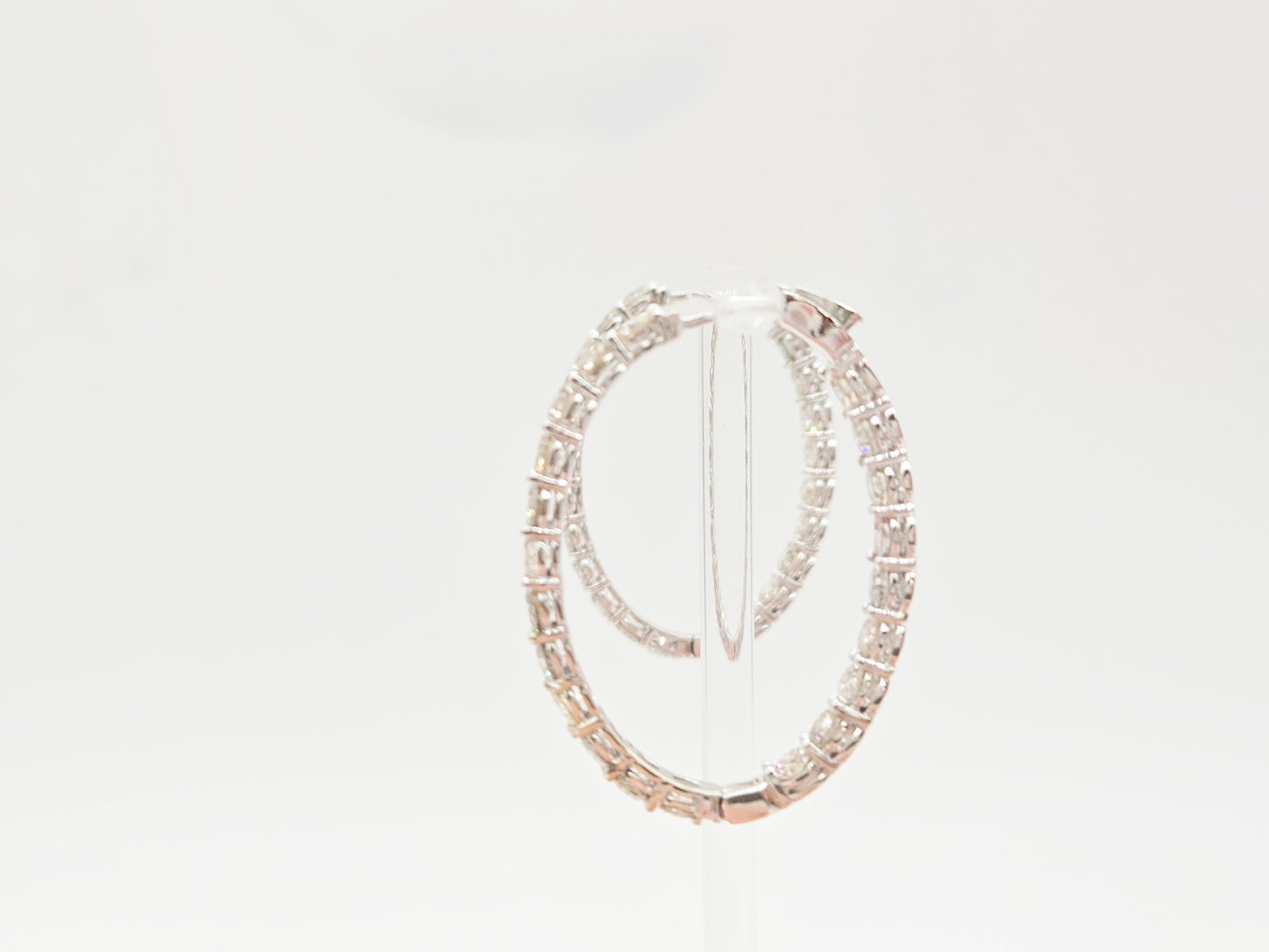 9.26 Carat Natural Diamond Large Oval Hoop Earrings in 14 Karat White Gold