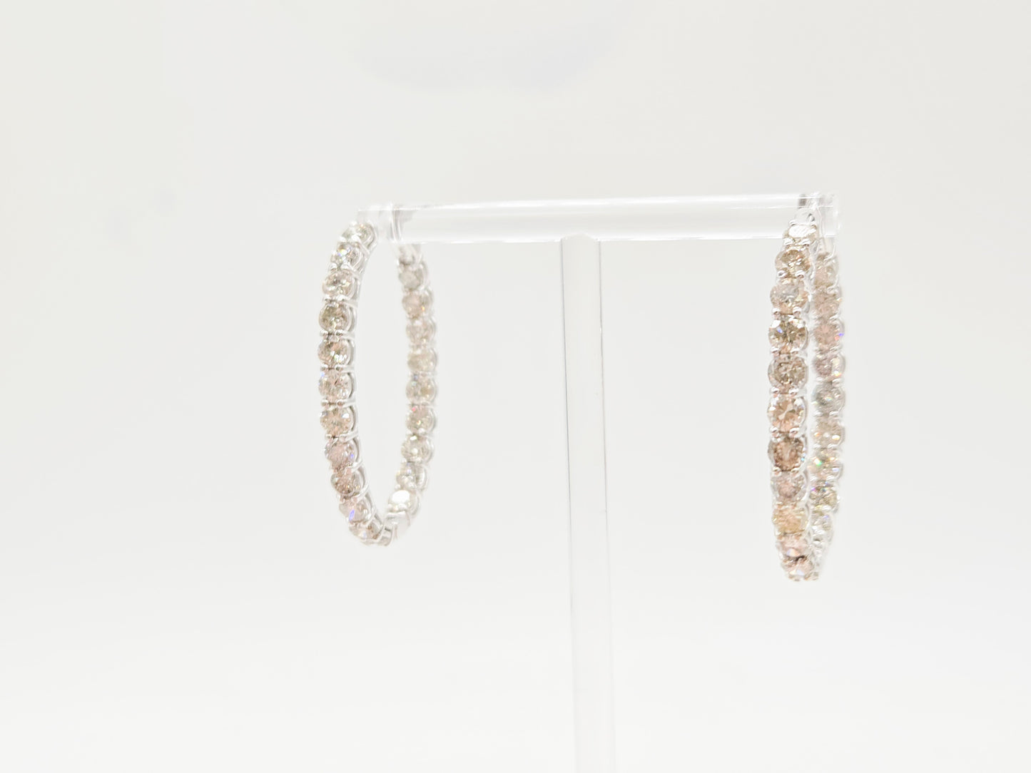 9.26 Carat Natural Diamond Large Oval Hoop Earrings in 14 Karat White Gold