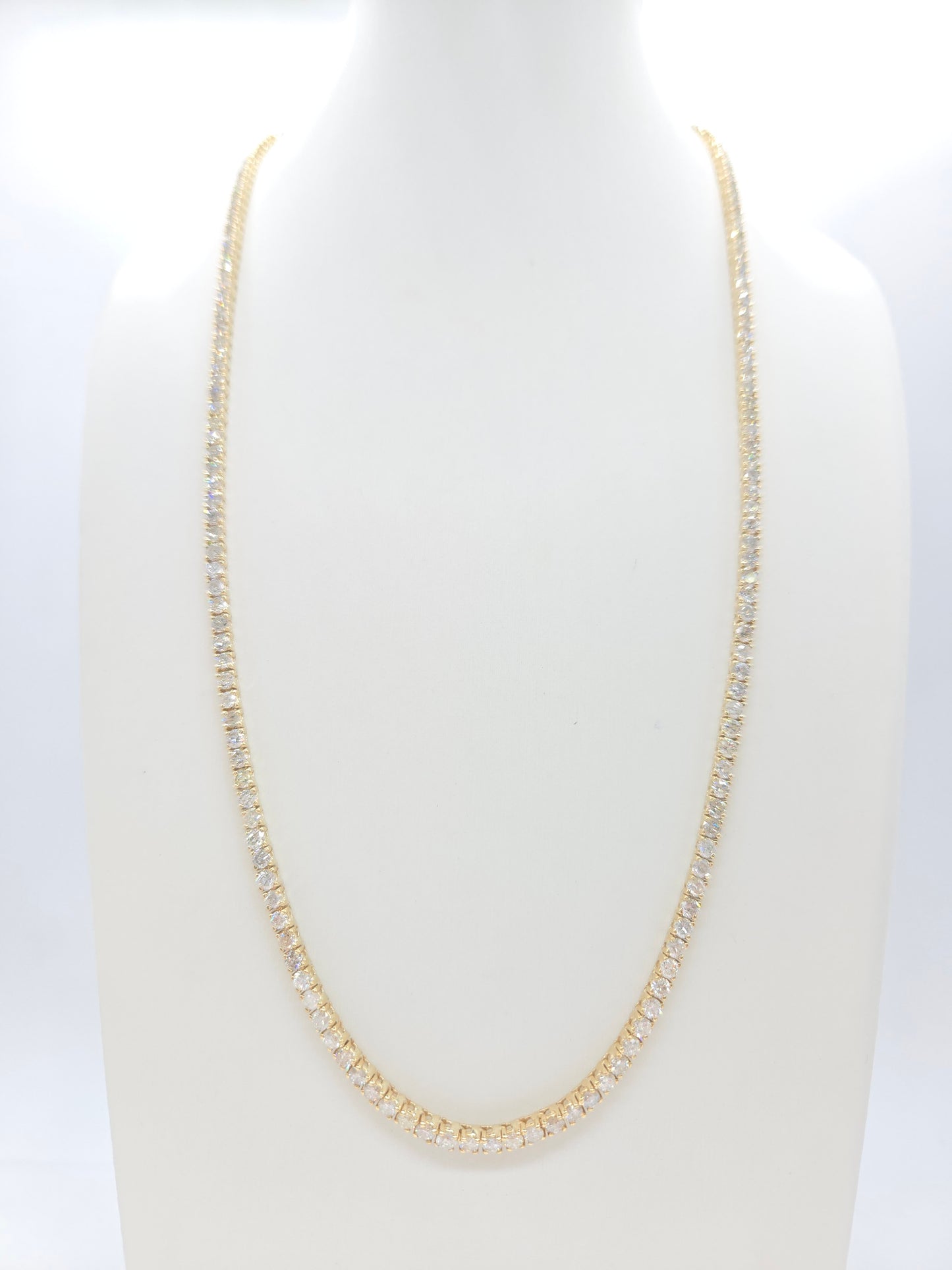 16.10 Carat Natural Diamond Tennis Necklace in 14K Yellow Gold 22"