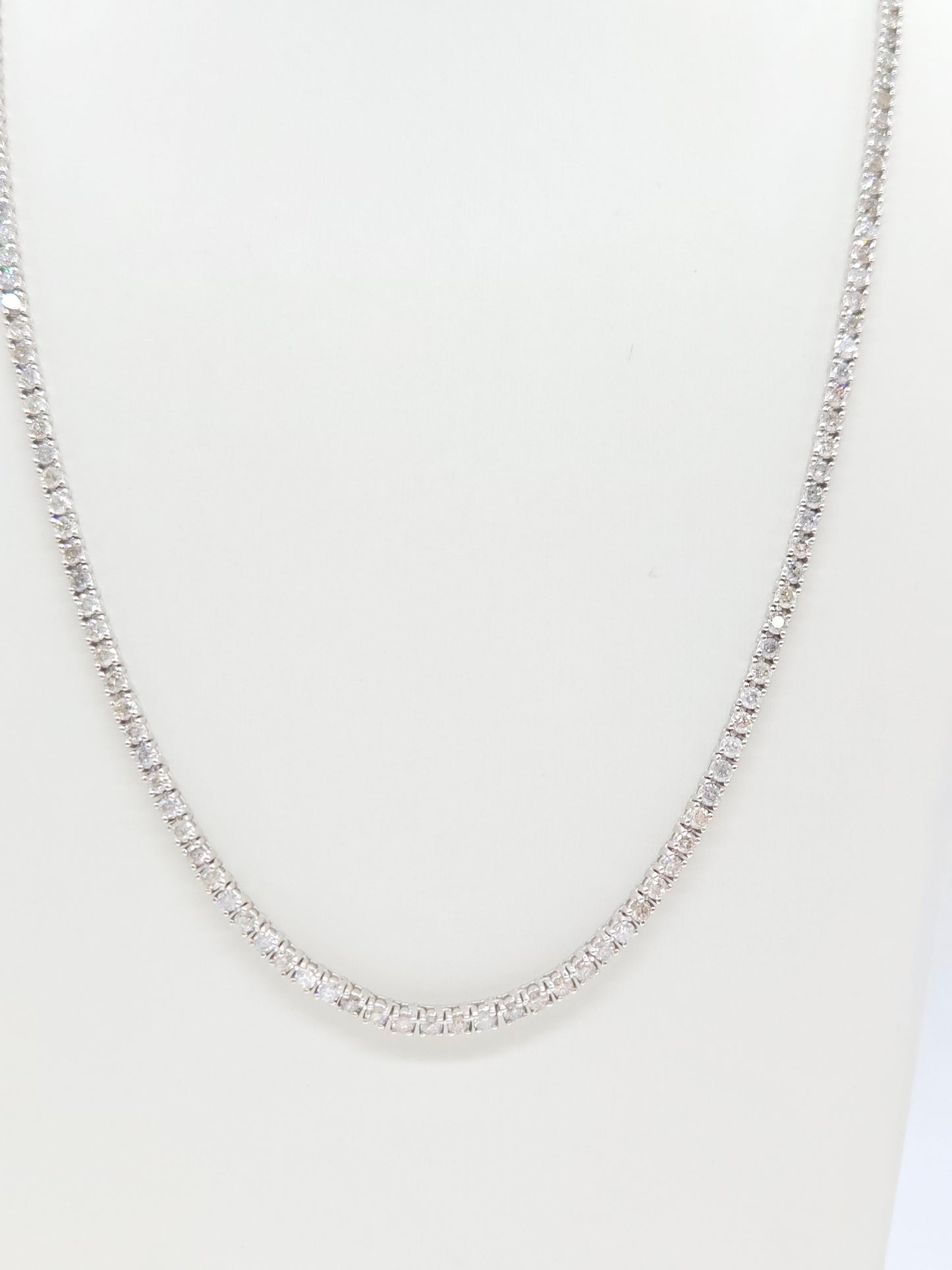 10.48 Carat Round Natural Diamond Tennis Necklace 14 Karat White Gold 22''