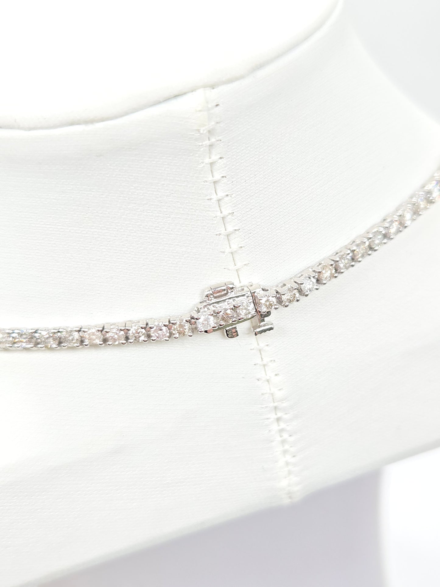 10.48 Carat Round Natural Diamond Tennis Necklace 14 Karat White Gold 22''