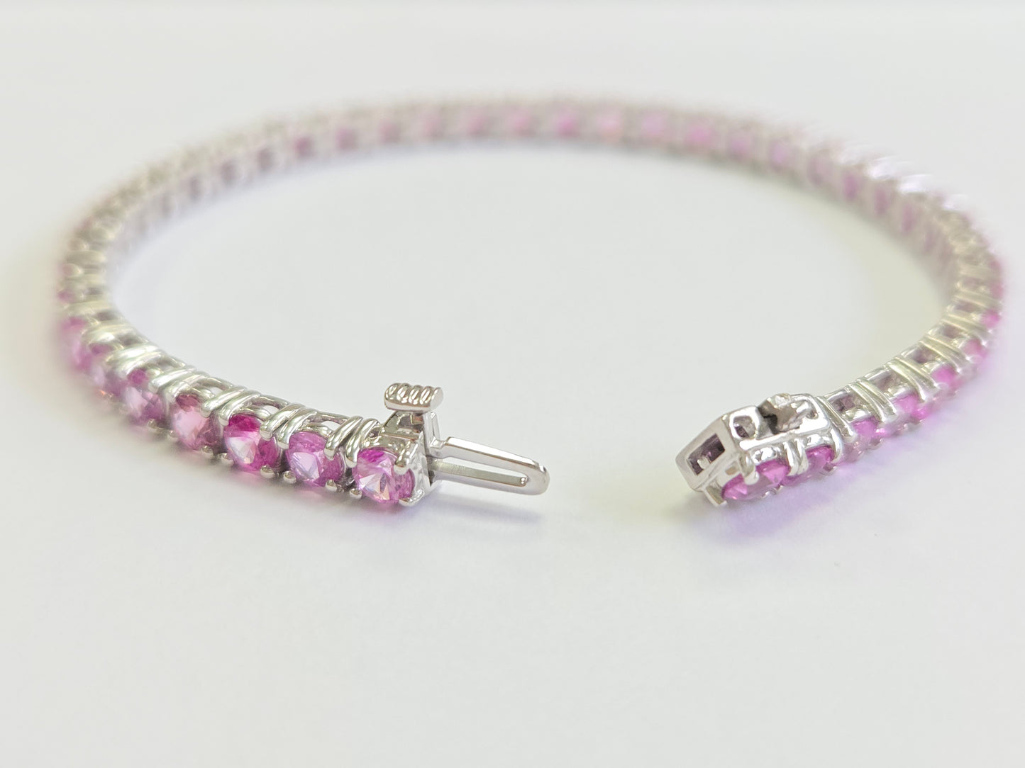 9.90 Carat Natural Pink Sapphire Tennis Bracelet in 14K White Gold