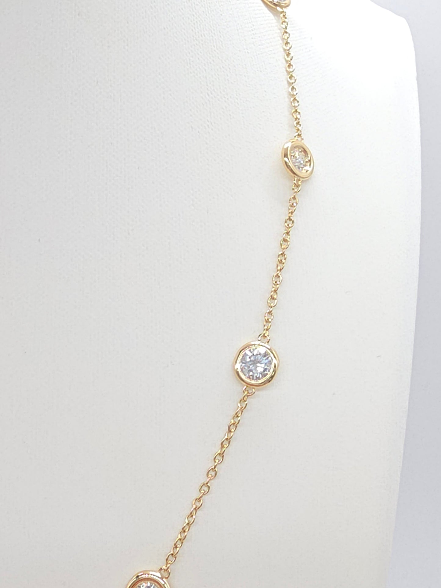 2.57 Carat Natural Diamond By The Yard Necklace 14 Karat Yellow Gold 16''
