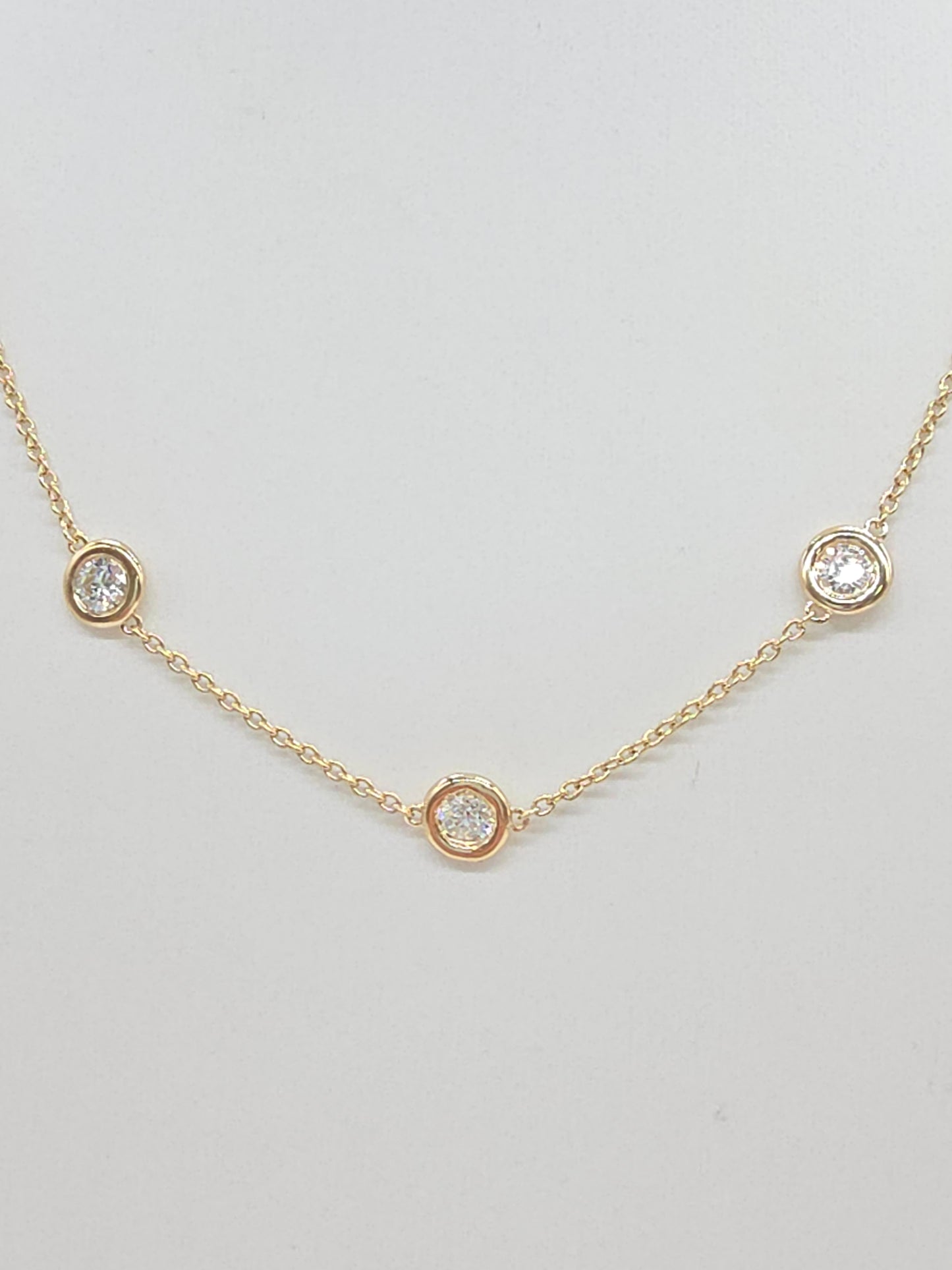 2.57 Carat Natural Diamond By The Yard Necklace 14 Karat Yellow Gold 16''