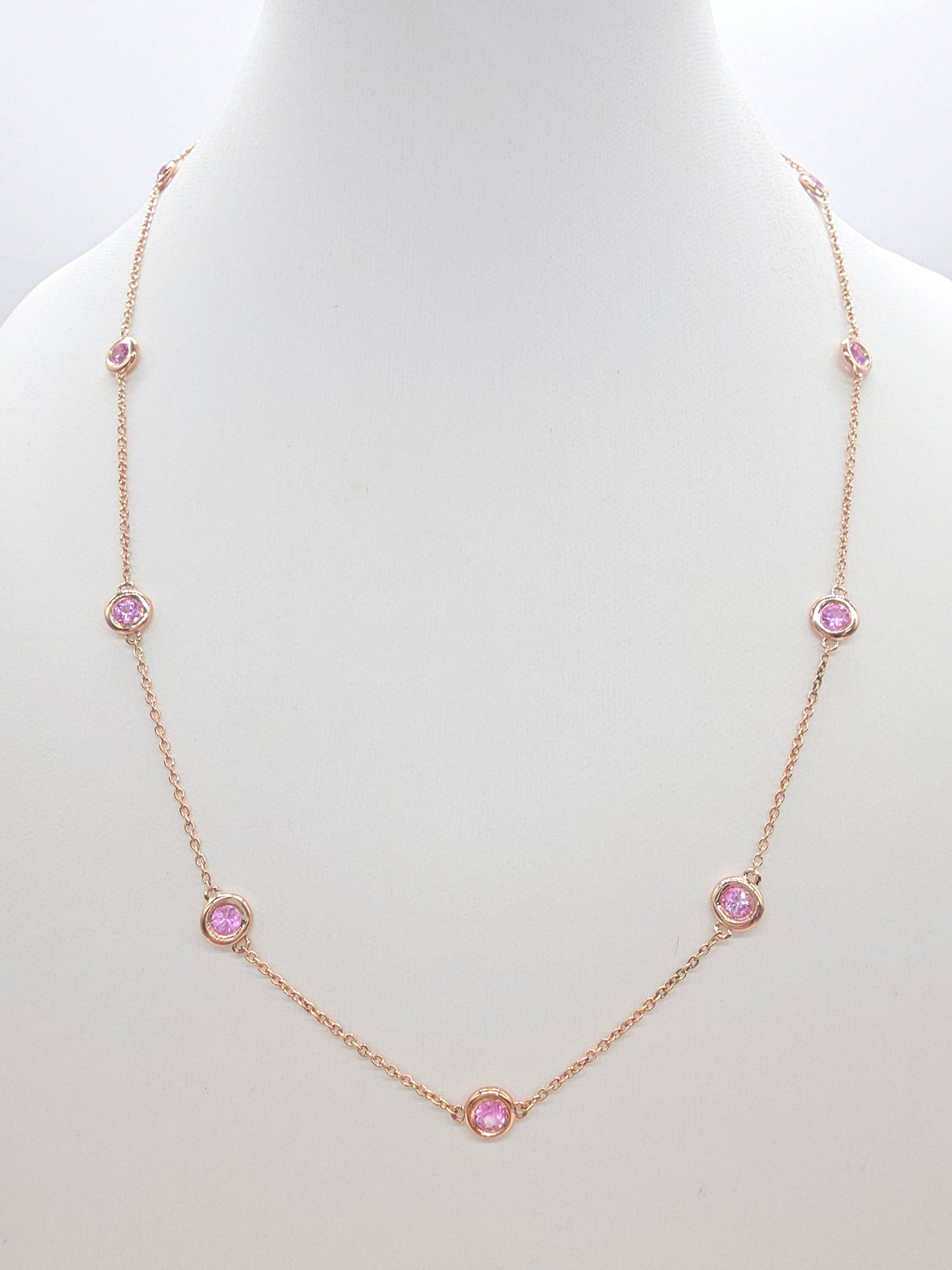1.48 Carat Natural Pink Sapphire Station Necklace 14 Karat Yellow Gold 17''