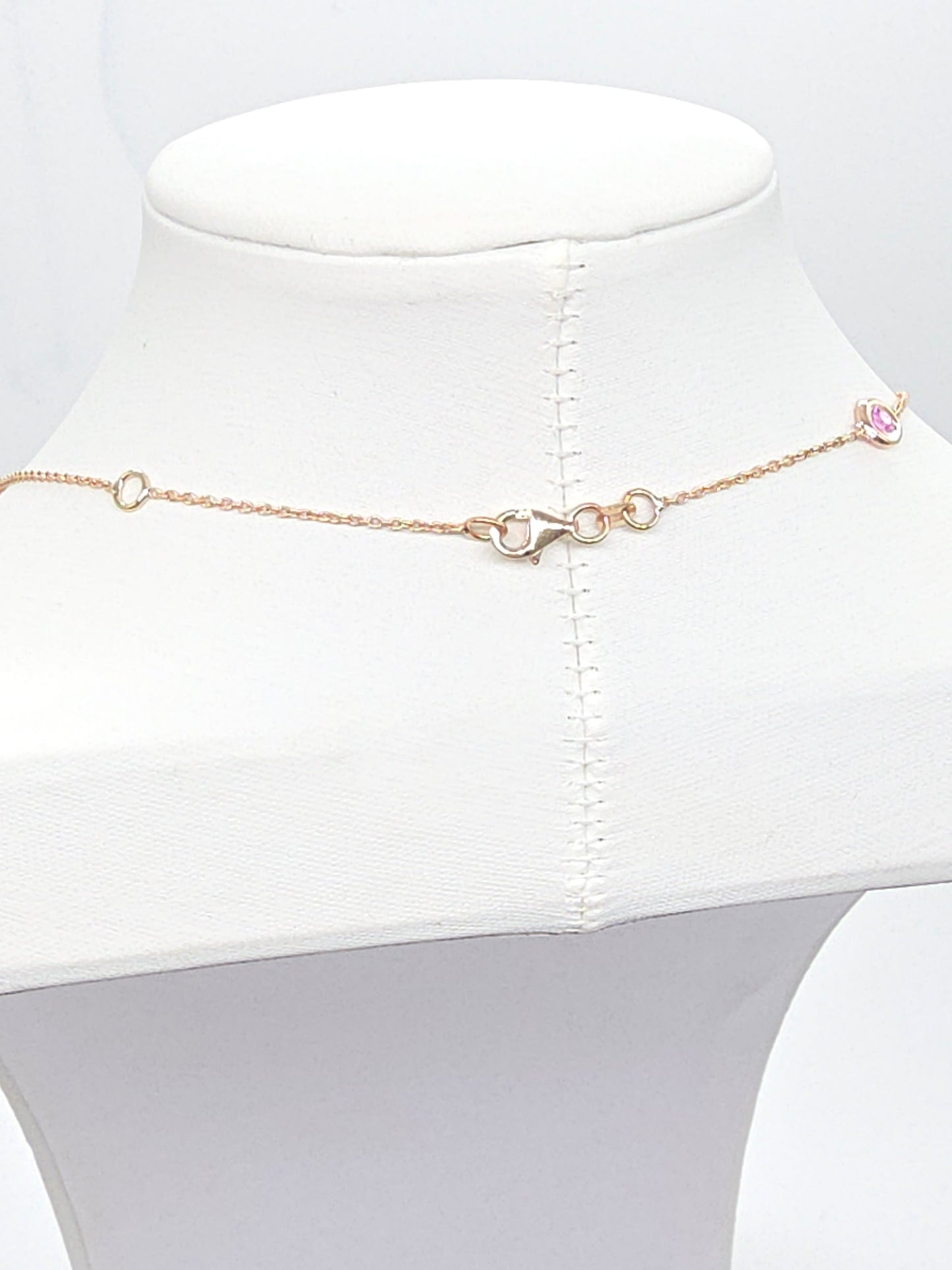 1.48 Carat Natural Pink Sapphire Station Necklace 14 Karat Yellow Gold 17''