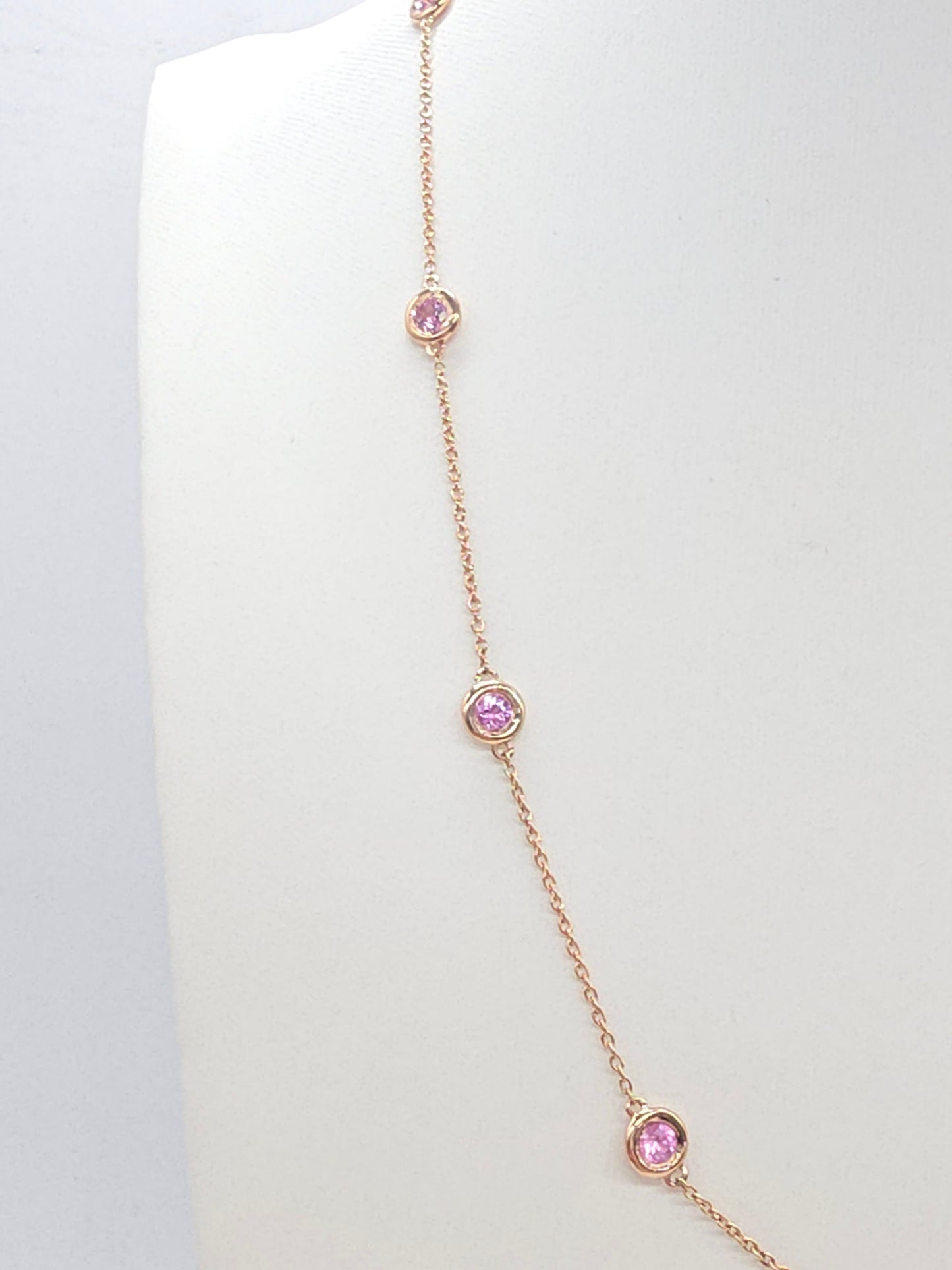 1.48 Carat Natural Pink Sapphire Station Necklace 14 Karat Yellow Gold 17''