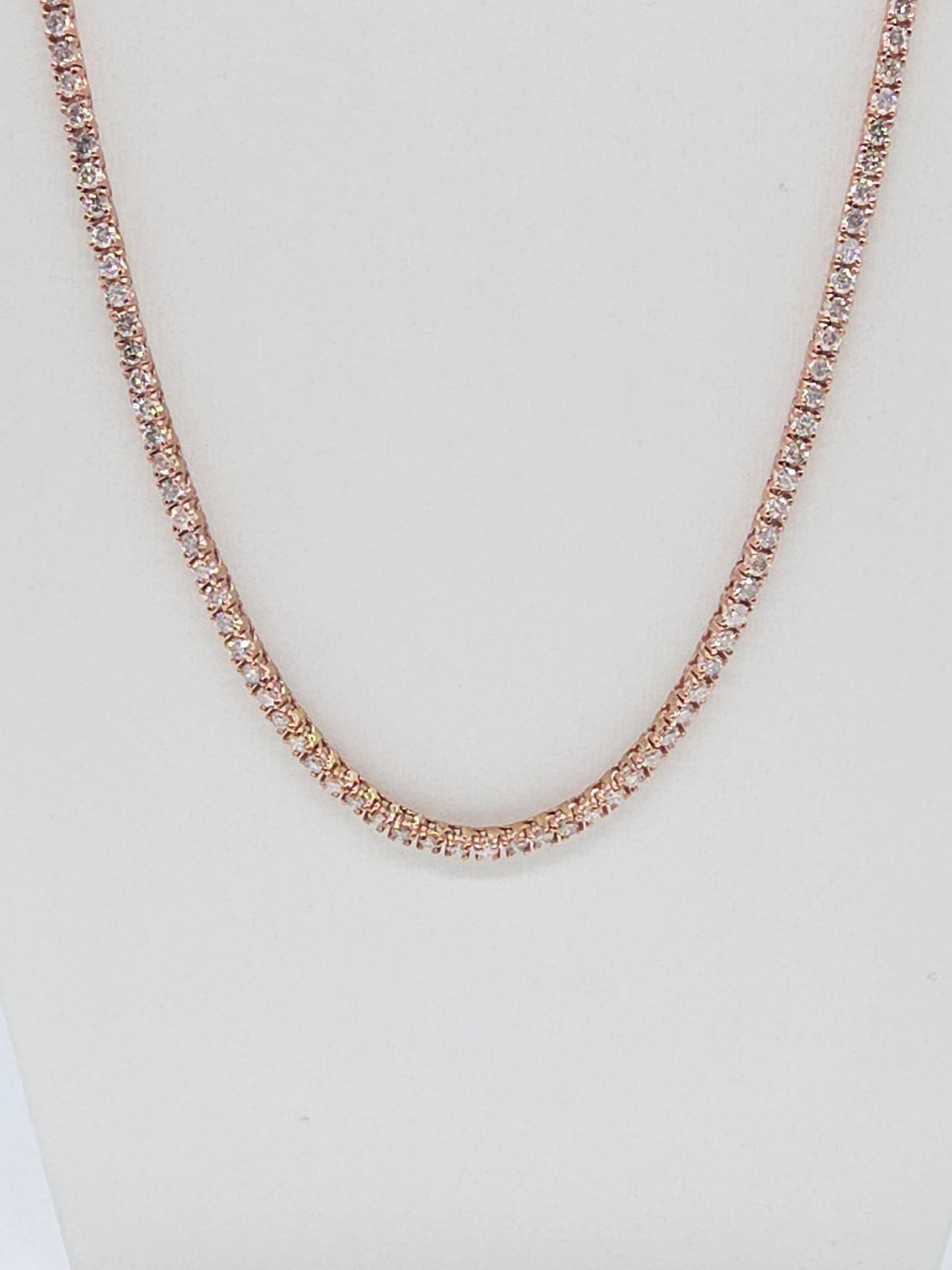 9.25 Carat Round Brilliant Cut Diamond Tennis Necklace in 14K Rose Gold, 22”