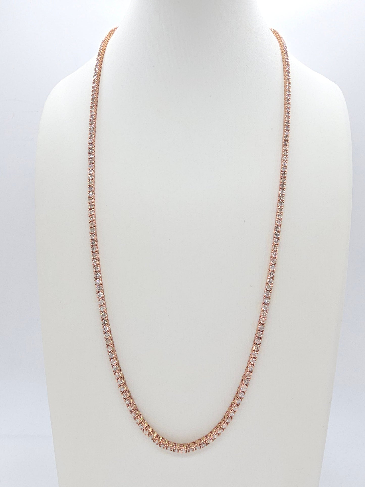 9.25 Carat Round Brilliant Cut Diamond Tennis Necklace in 14K Rose Gold, 22”