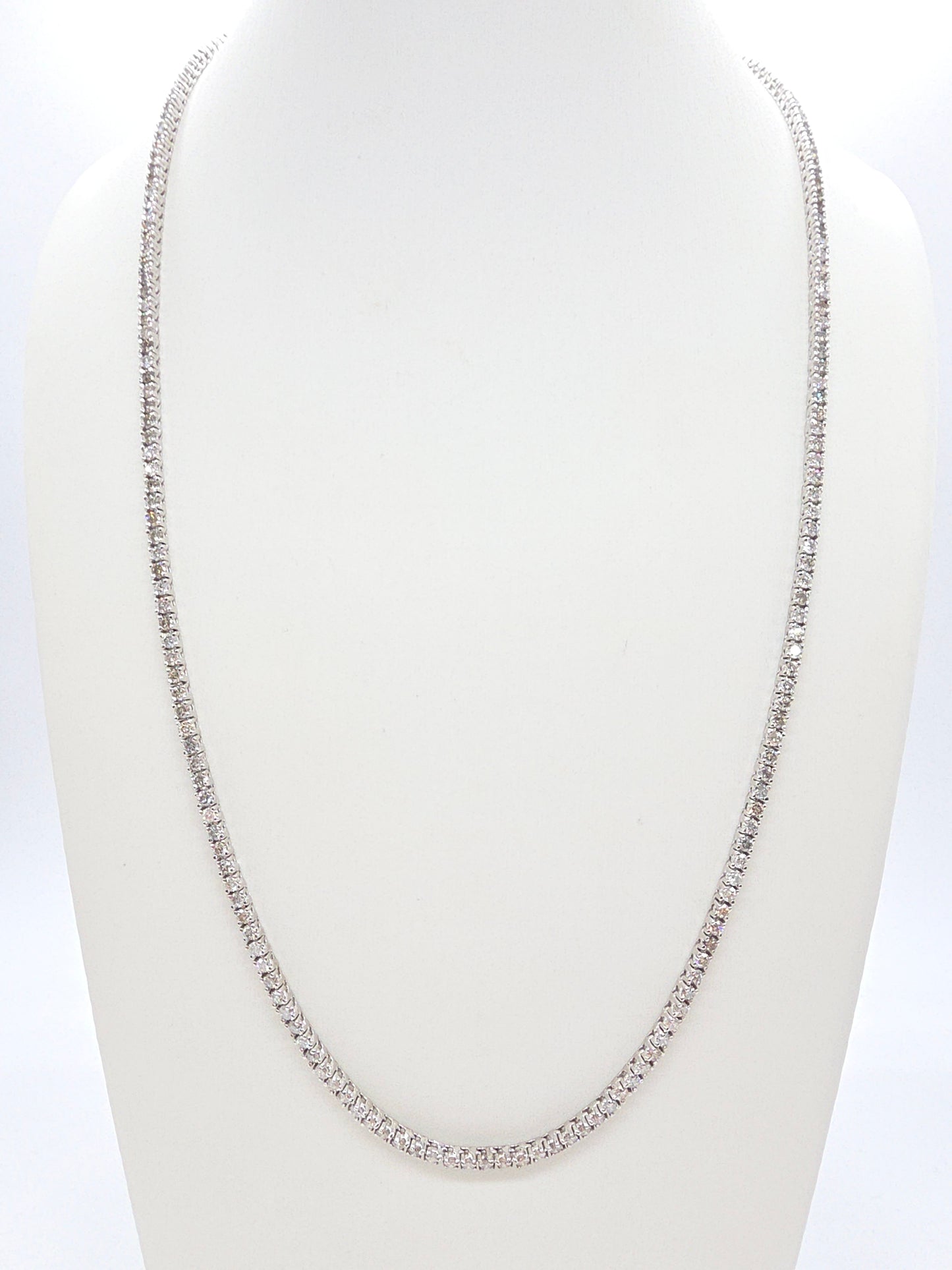 9.45 Carat Round Natural Diamond Tennis Necklace 14 Karat White Gold 22''