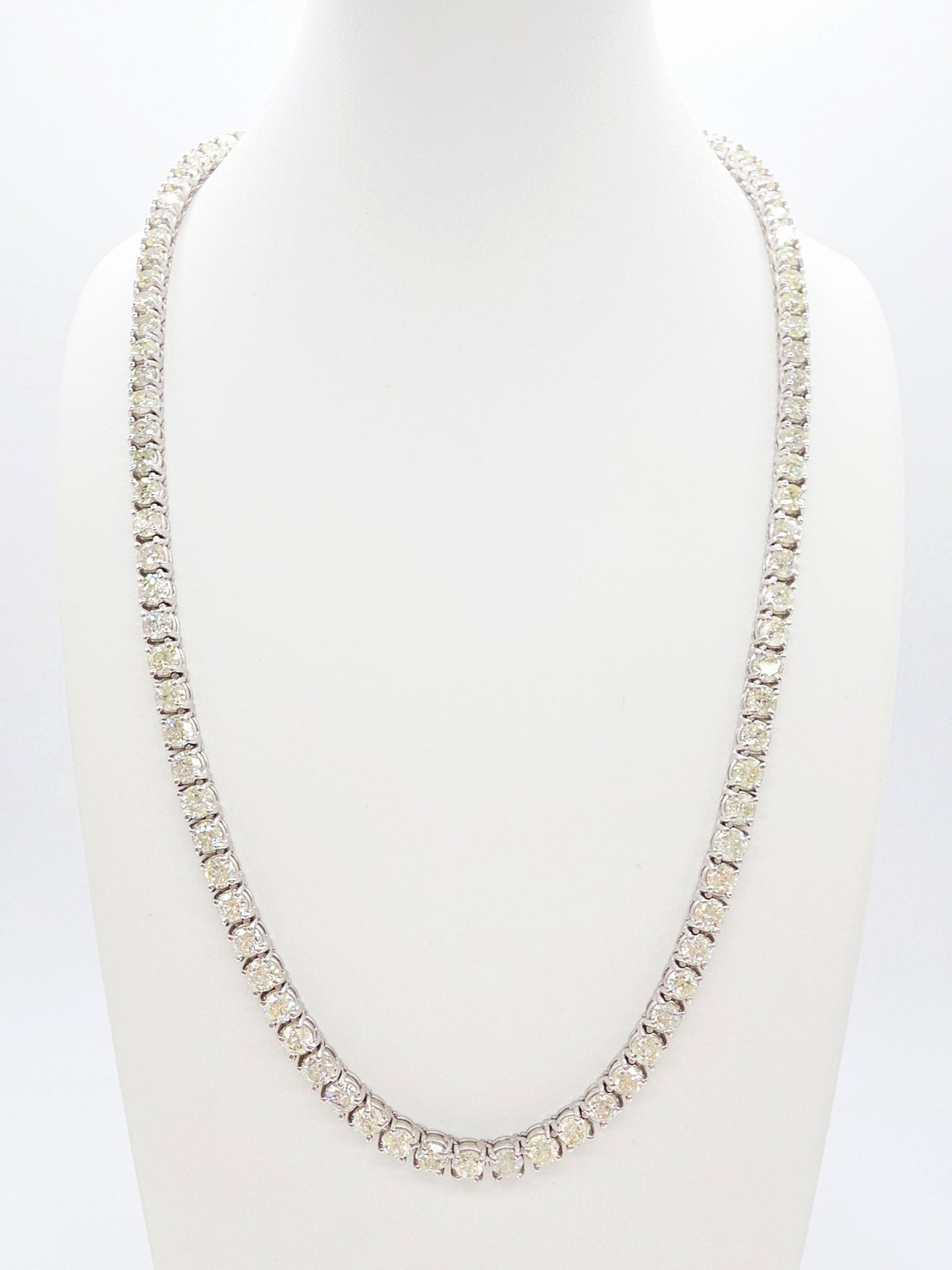 40.28 Carat Round Natural Diamond Tennis Necklace 14 Karat White Gold 21''