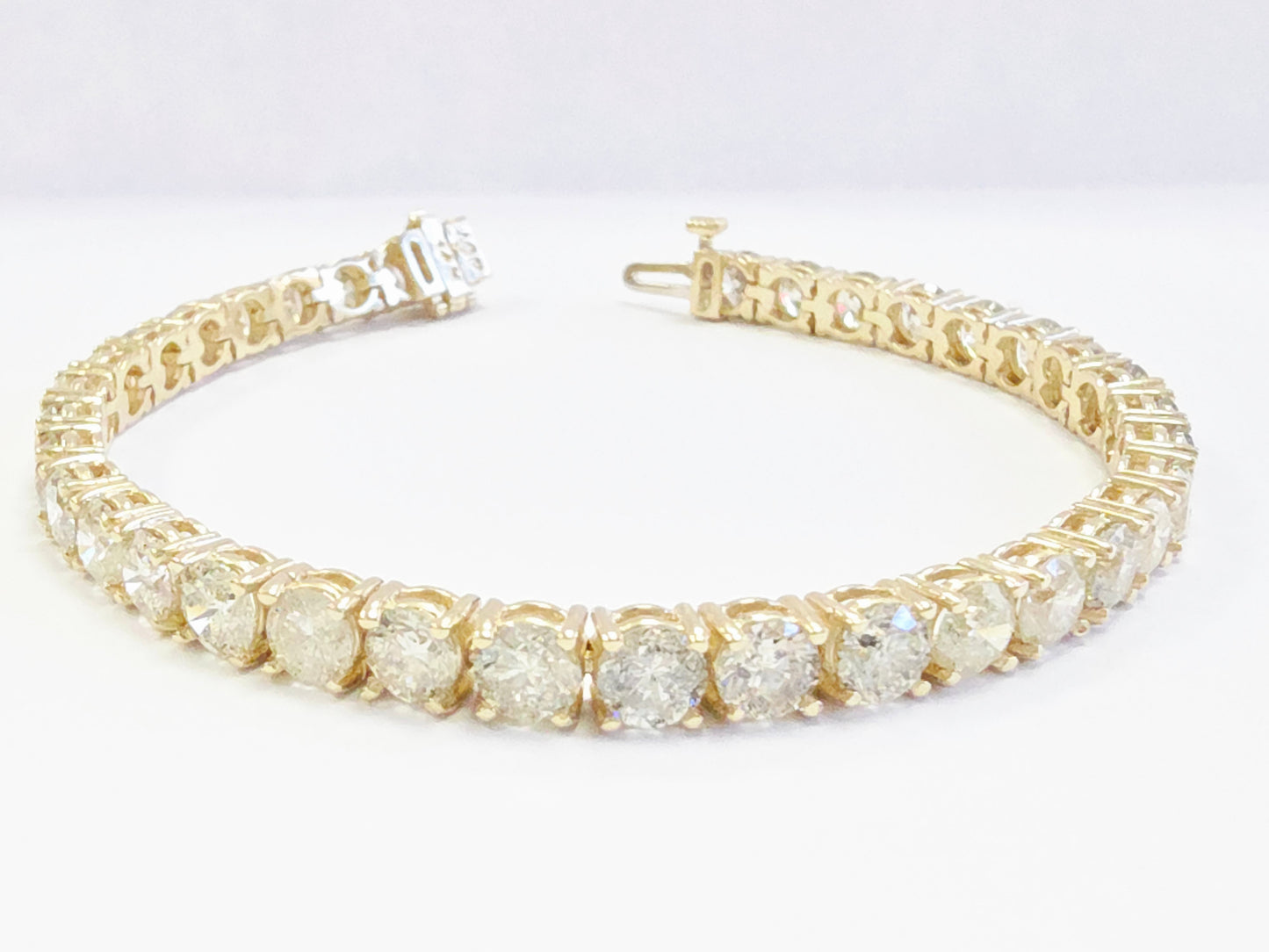 14.94 Carat Natural Diamond Tennis Bracelet 14 Karat Yellow Gold