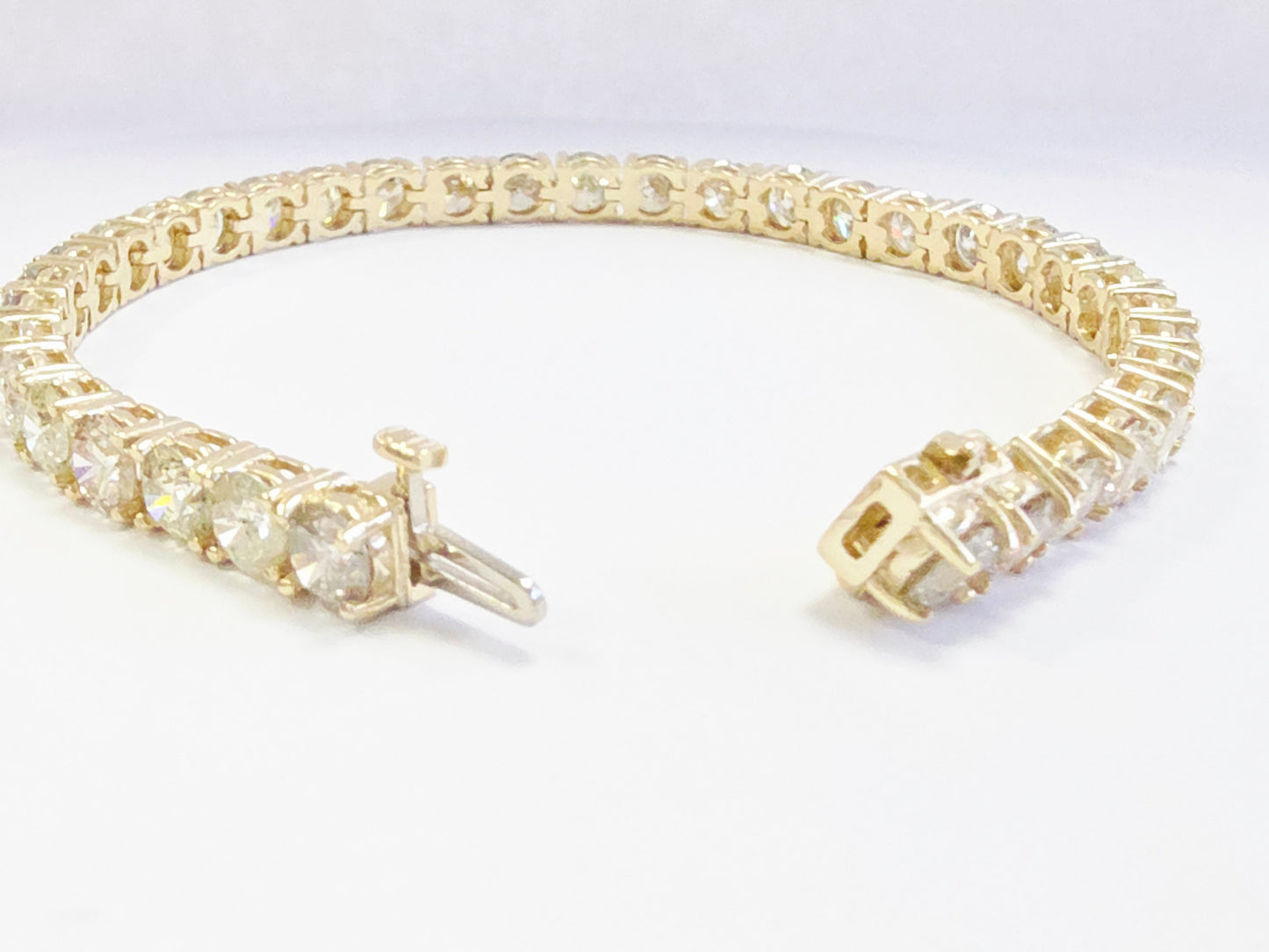 14.94 Carat Natural Diamond Tennis Bracelet 14 Karat Yellow Gold