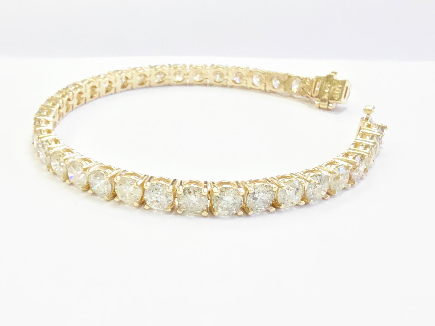 14.94 Carat Natural Diamond Tennis Bracelet 14 Karat Yellow Gold