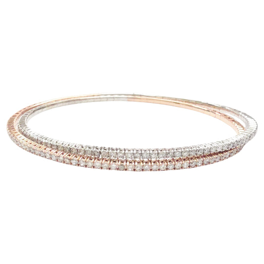 1.68 Carats Two Tone Double Row Flexible Bracelet Bangle White Rose Gold 14K