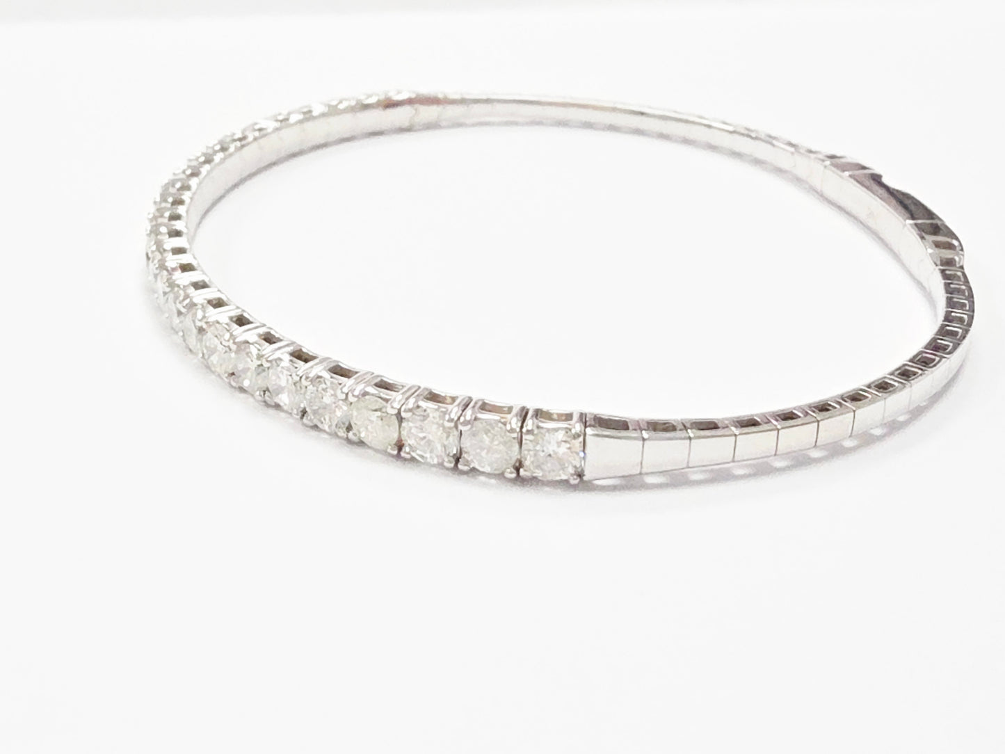 3.08 Carat Natural Diamond Flexible Bangle White Gold 14 Karat