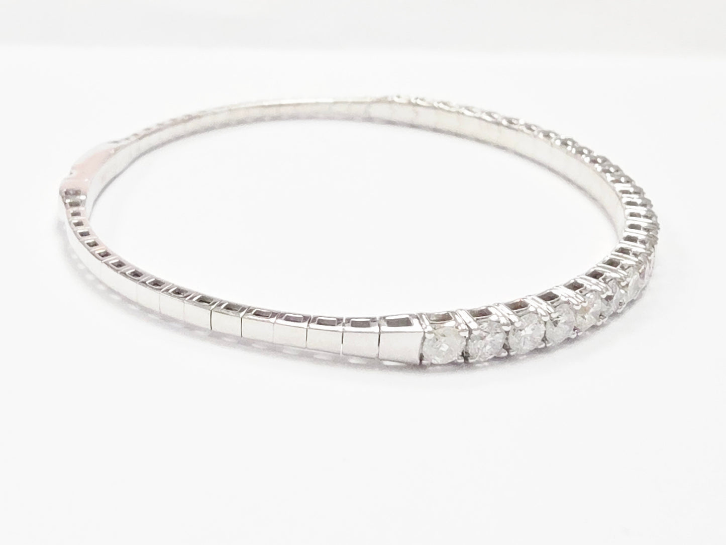 3.08 Carat Natural Diamond Flexible Bangle White Gold 14 Karat