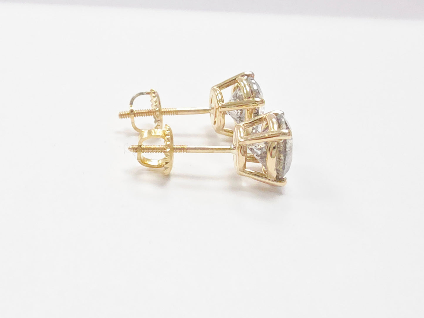 3.18 Carat Natural Round Diamond Studs Yellow Gold 14 Karat