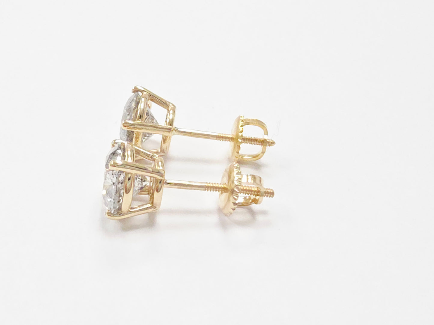 3.18 Carat Natural Round Diamond Studs Yellow Gold 14 Karat