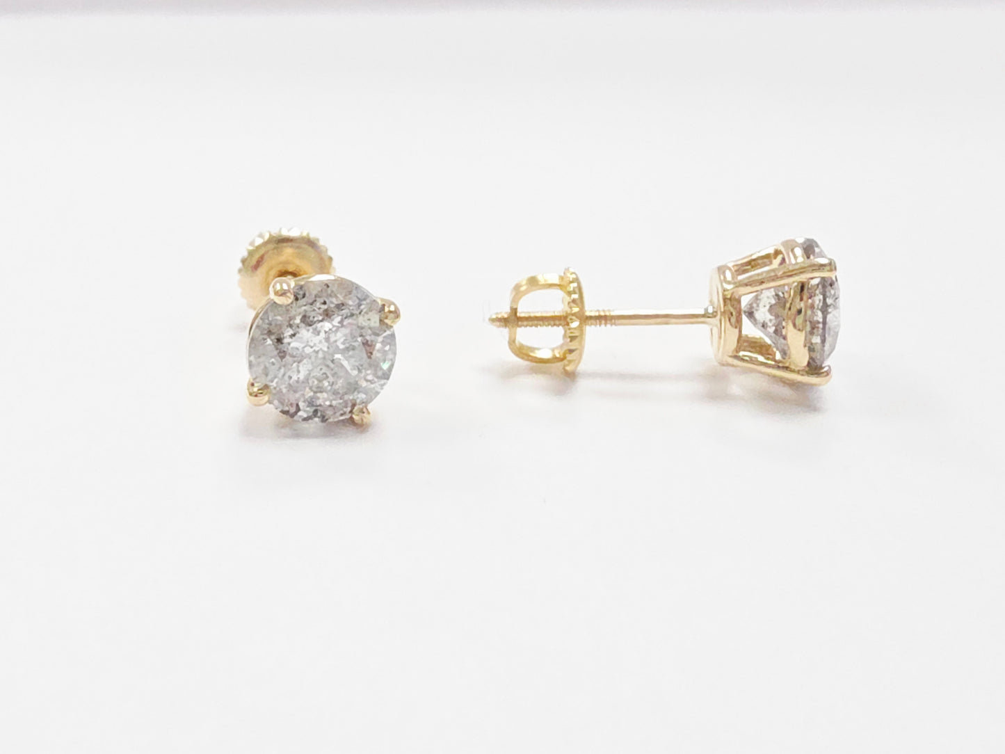 3.18 Carat Natural Round Diamond Studs Yellow Gold 14 Karat