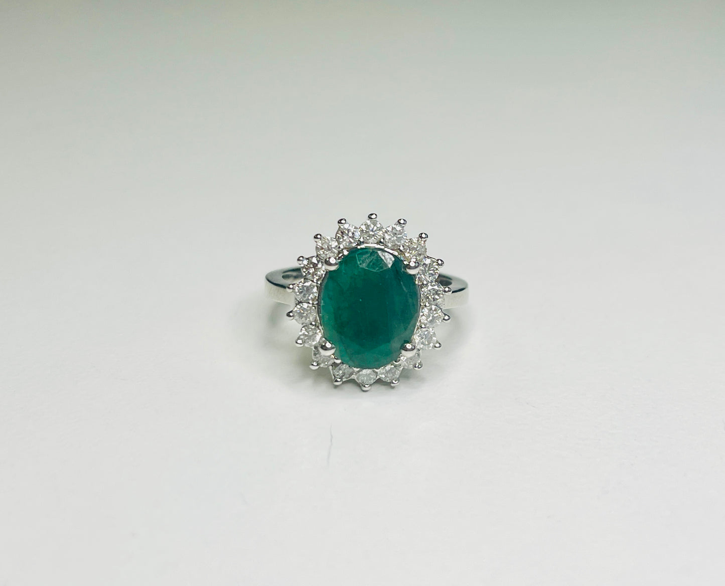 3.62 Carat Emerald Natural Diamond 14K White Gold Ring