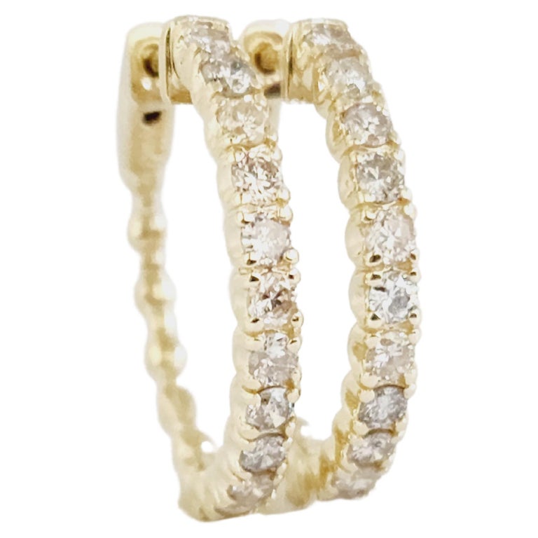 1.45 Carat Diamond Hoop Earrings – 14K Yellow Gold