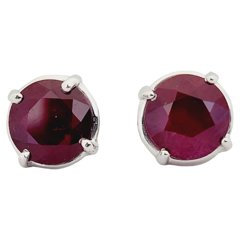 7.95 Carat Ruby Studs Earrings in 14 Karat White Gold