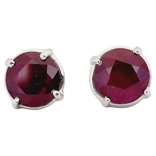 7.95 Carat Ruby Studs Earrings in 14 Karat White Gold