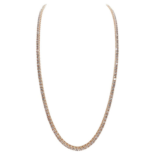 14.88 Carat Round Brilliant Cut Diamond Tennis Necklace 14 Karat Rose Gold